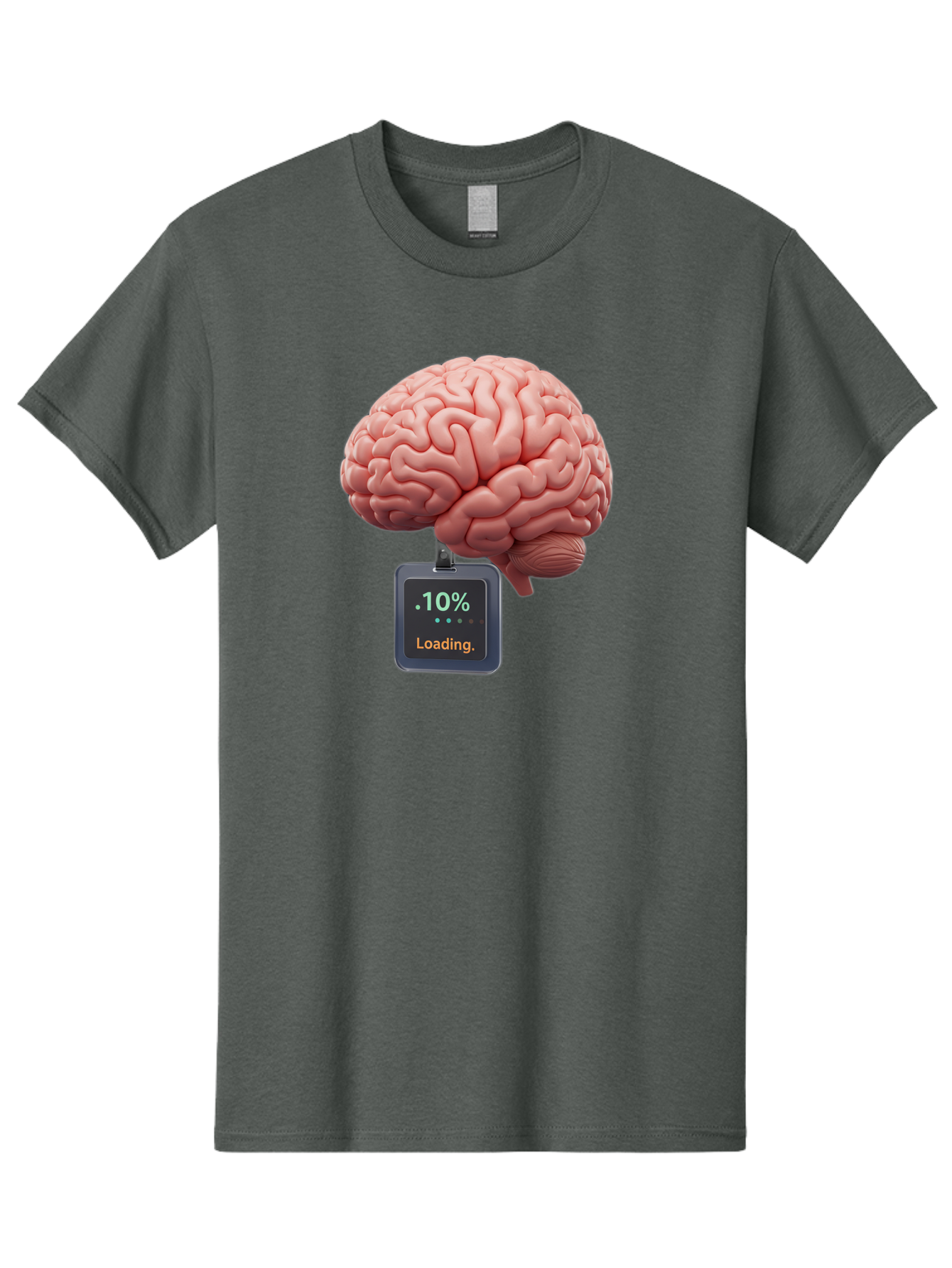 Brain-Charging Men'S Graphic Tee, 100% Cotton, Comfortable Casual Summer Wear, Machine Washable, Human Brain, Digital Loading, 10 Percent, Cognitive Function, Mental Processing, Progress Bar, Brain Power, Neural Activity Baa206