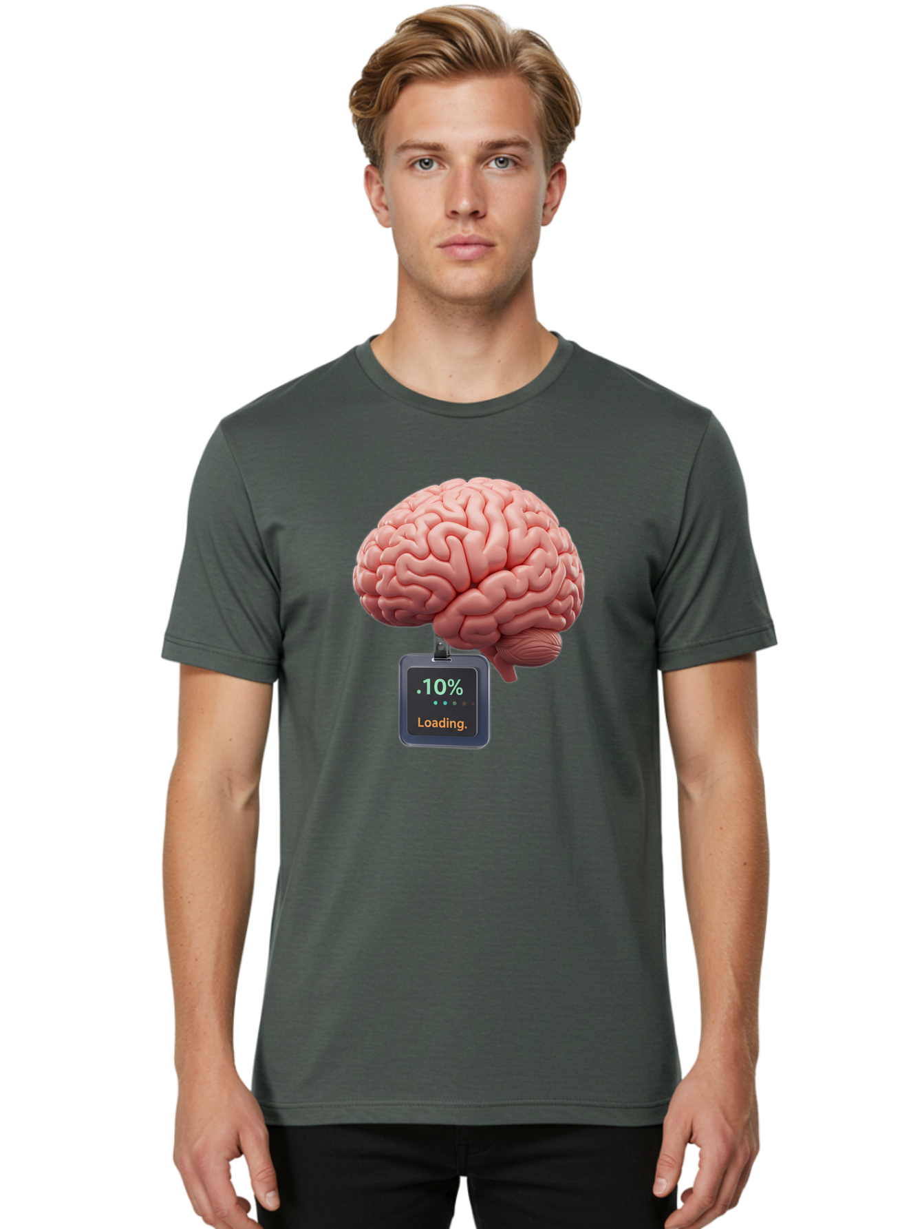 Brain-Charging Men'S Graphic Tee, 100% Cotton, Comfortable Casual Summer Wear, Machine Washable, Human Brain, Digital Loading, 10 Percent, Cognitive Function, Mental Processing, Progress Bar, Brain Power, Neural Activity Baa206