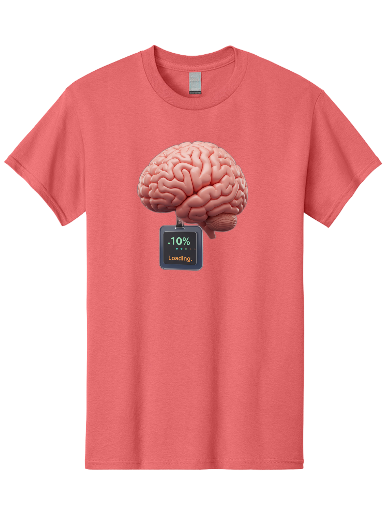 Brain-Charging Men'S Graphic Tee, 100% Cotton, Comfortable Casual Summer Wear, Machine Washable, Human Brain, Digital Loading, 10 Percent, Cognitive Function, Mental Processing, Progress Bar, Brain Power, Neural Activity Baa206