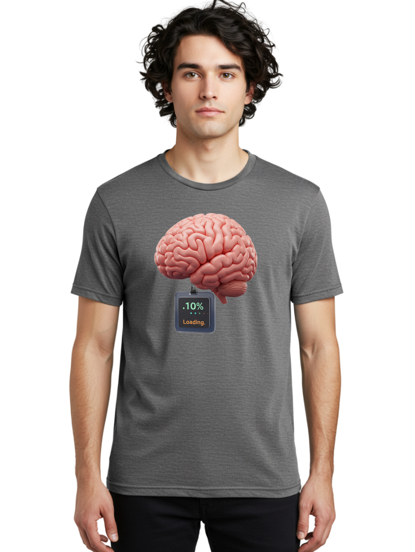 Brain-Charging Men'S Graphic Tee, 100% Cotton, Comfortable Casual Summer Wear, Machine Washable, Human Brain, Digital Loading, 10 Percent, Cognitive Function, Mental Processing, Progress Bar, Brain Power, Neural Activity Baa206
