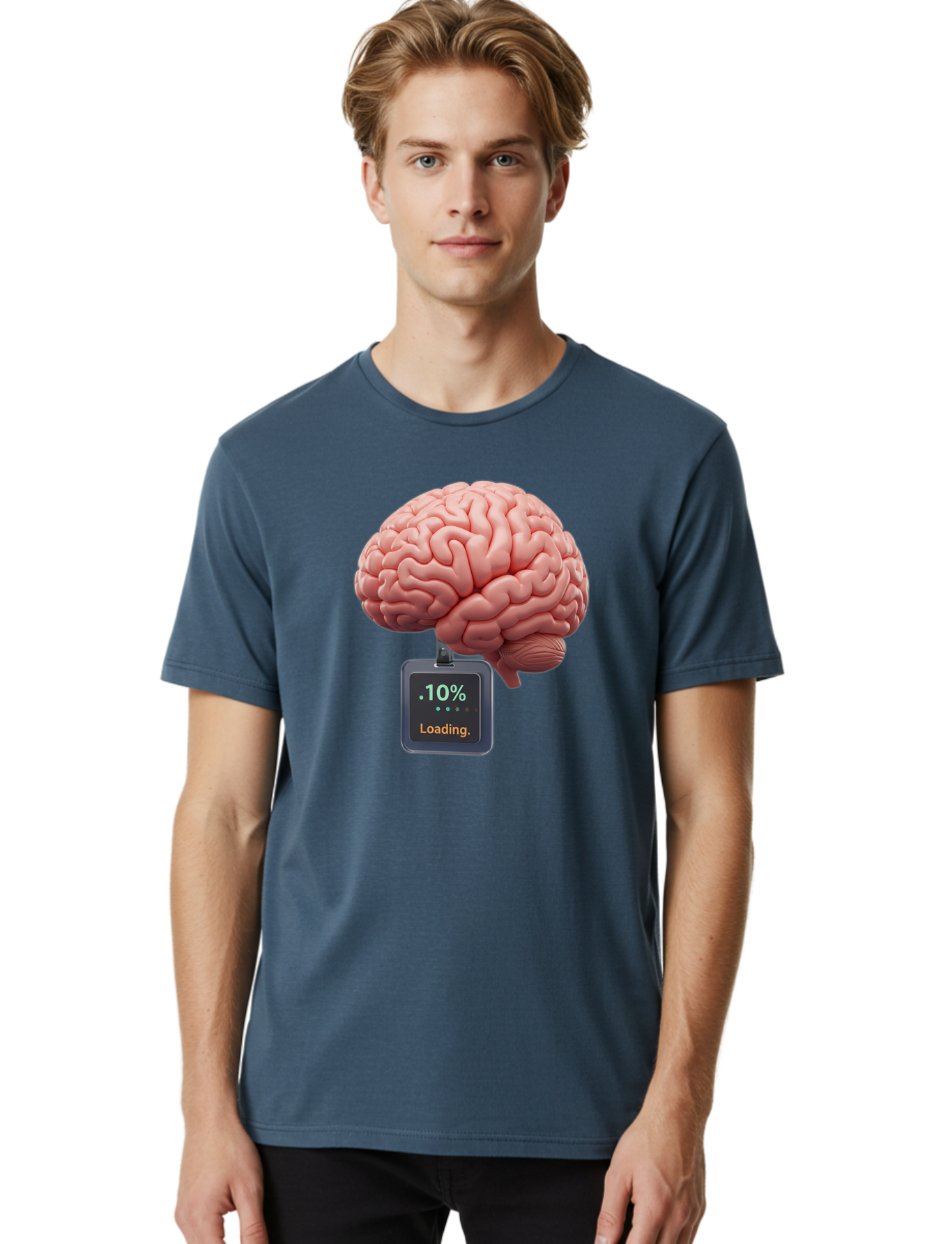 Brain-Charging Men'S Graphic Tee, 100% Cotton, Comfortable Casual Summer Wear, Machine Washable, Human Brain, Digital Loading, 10 Percent, Cognitive Function, Mental Processing, Progress Bar, Brain Power, Neural Activity Baa206