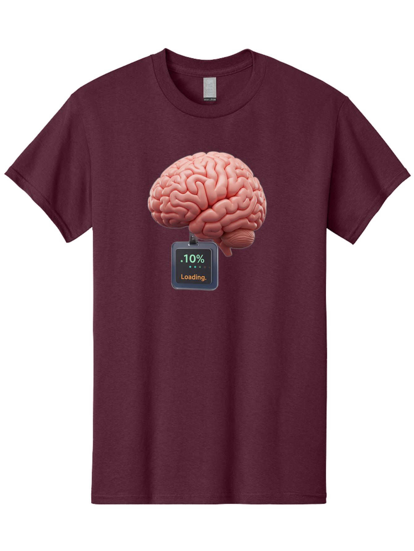 Brain-Charging Men'S Graphic Tee, 100% Cotton, Comfortable Casual Summer Wear, Machine Washable, Human Brain, Digital Loading, 10 Percent, Cognitive Function, Mental Processing, Progress Bar, Brain Power, Neural Activity Baa206