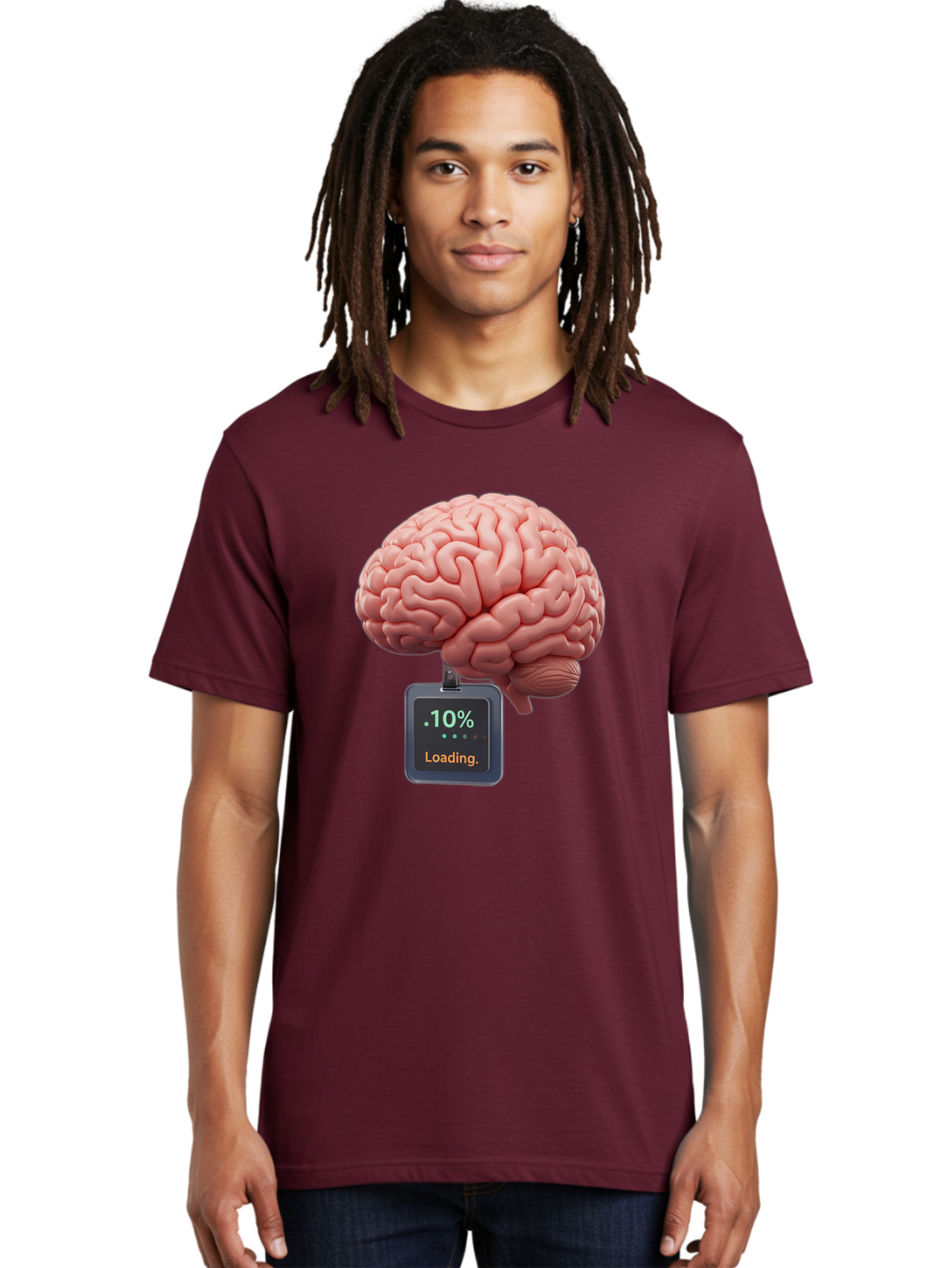 Brain-Charging Men'S Graphic Tee, 100% Cotton, Comfortable Casual Summer Wear, Machine Washable, Human Brain, Digital Loading, 10 Percent, Cognitive Function, Mental Processing, Progress Bar, Brain Power, Neural Activity Baa206