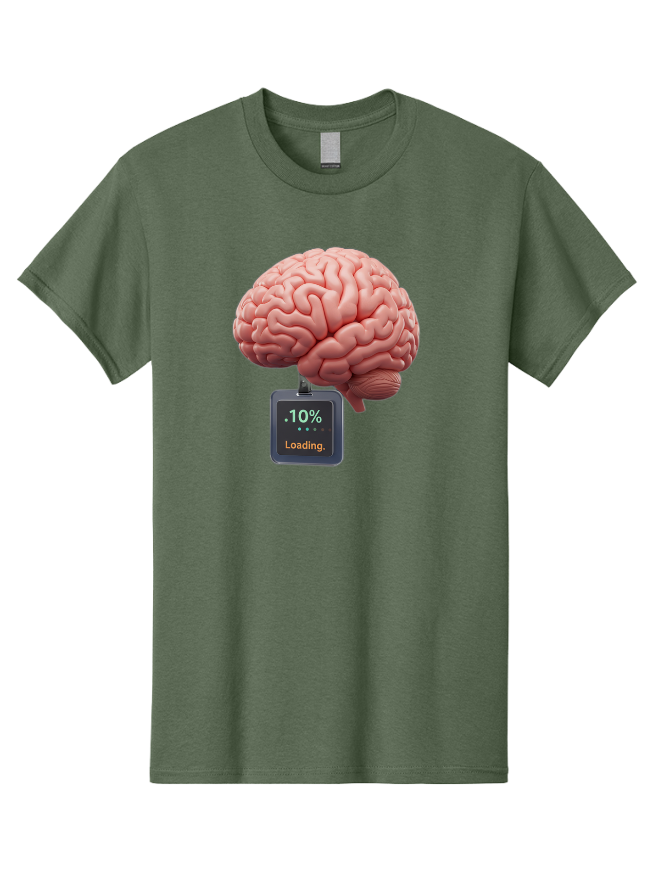 Brain-Charging Men'S Graphic Tee, 100% Cotton, Comfortable Casual Summer Wear, Machine Washable, Human Brain, Digital Loading, 10 Percent, Cognitive Function, Mental Processing, Progress Bar, Brain Power, Neural Activity Baa206