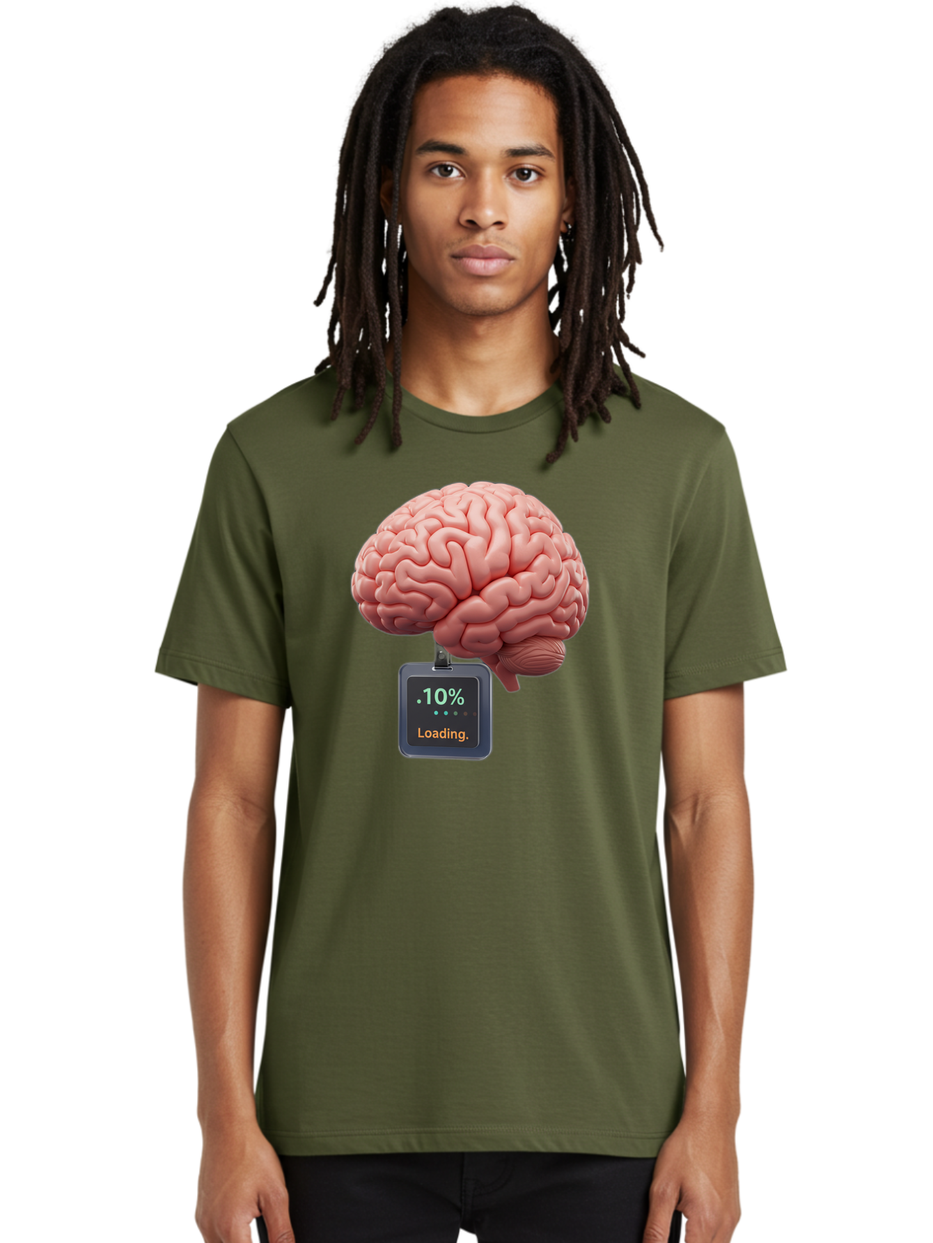 Brain-Charging Men'S Graphic Tee, 100% Cotton, Comfortable Casual Summer Wear, Machine Washable, Human Brain, Digital Loading, 10 Percent, Cognitive Function, Mental Processing, Progress Bar, Brain Power, Neural Activity Baa206