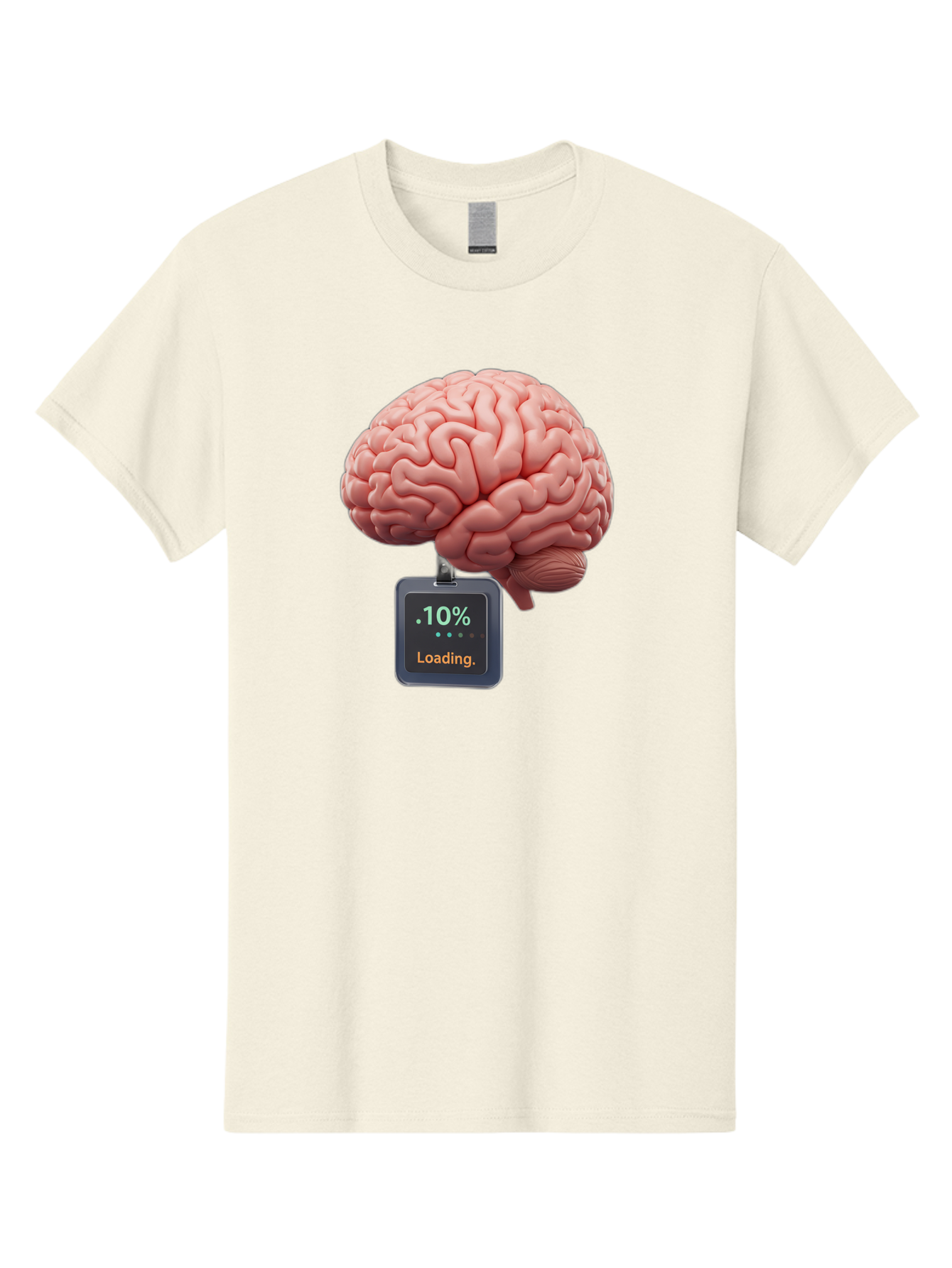 Brain-Charging Men'S Graphic Tee, 100% Cotton, Comfortable Casual Summer Wear, Machine Washable, Human Brain, Digital Loading, 10 Percent, Cognitive Function, Mental Processing, Progress Bar, Brain Power, Neural Activity Baa206