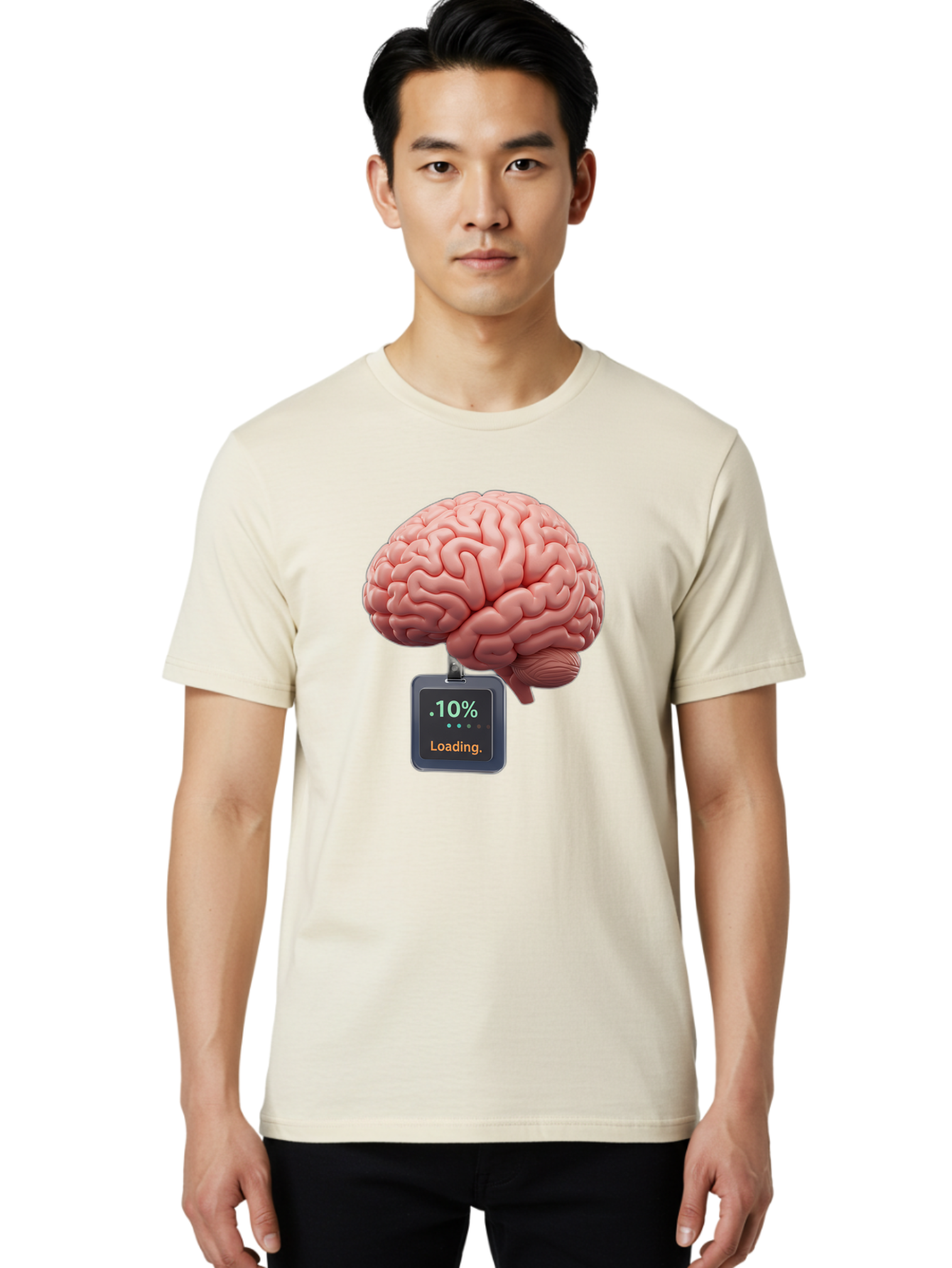 Brain-Charging Men'S Graphic Tee, 100% Cotton, Comfortable Casual Summer Wear, Machine Washable, Human Brain, Digital Loading, 10 Percent, Cognitive Function, Mental Processing, Progress Bar, Brain Power, Neural Activity Baa206