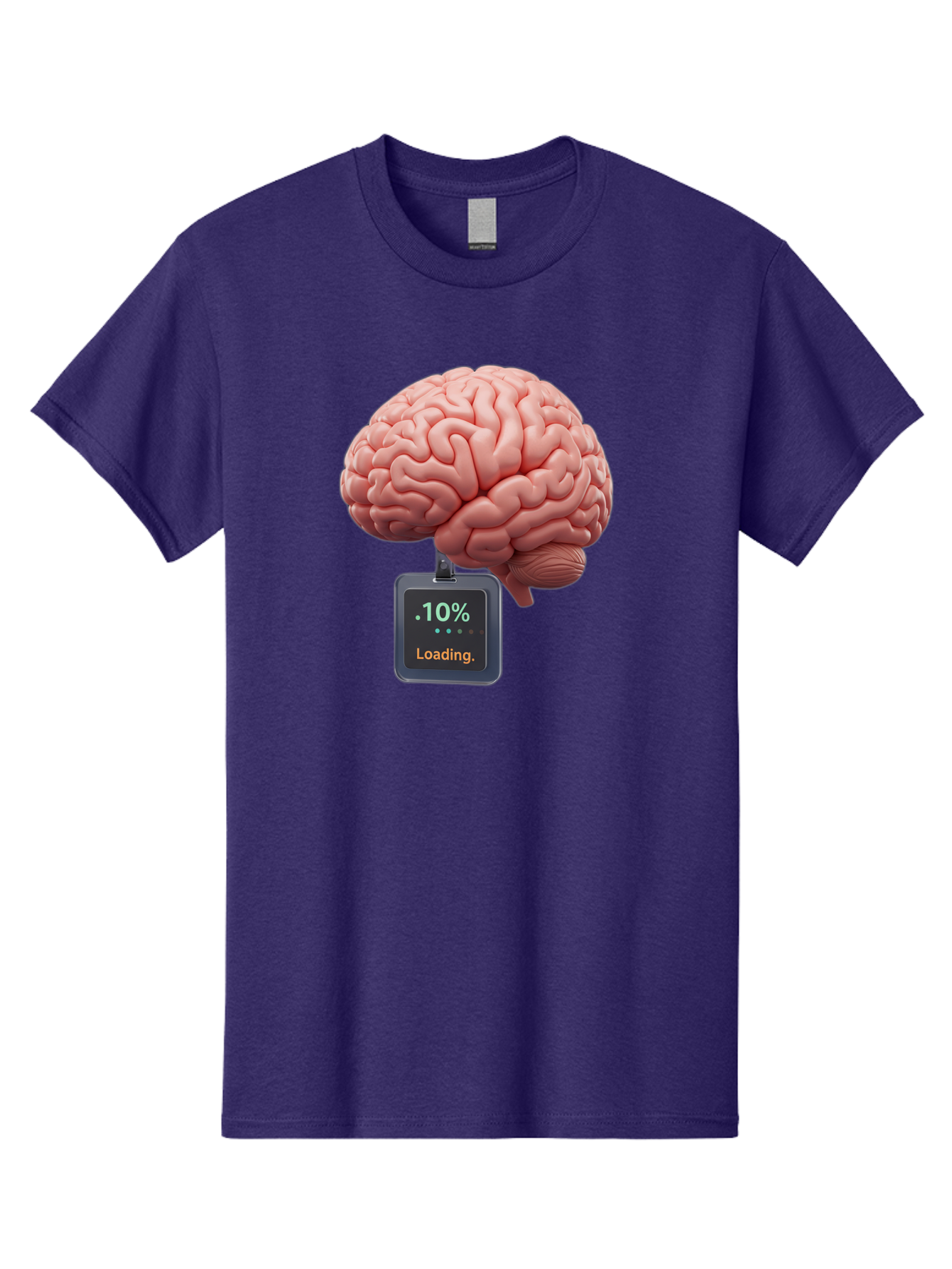 Brain-Charging Men'S Graphic Tee, 100% Cotton, Comfortable Casual Summer Wear, Machine Washable, Human Brain, Digital Loading, 10 Percent, Cognitive Function, Mental Processing, Progress Bar, Brain Power, Neural Activity Baa206
