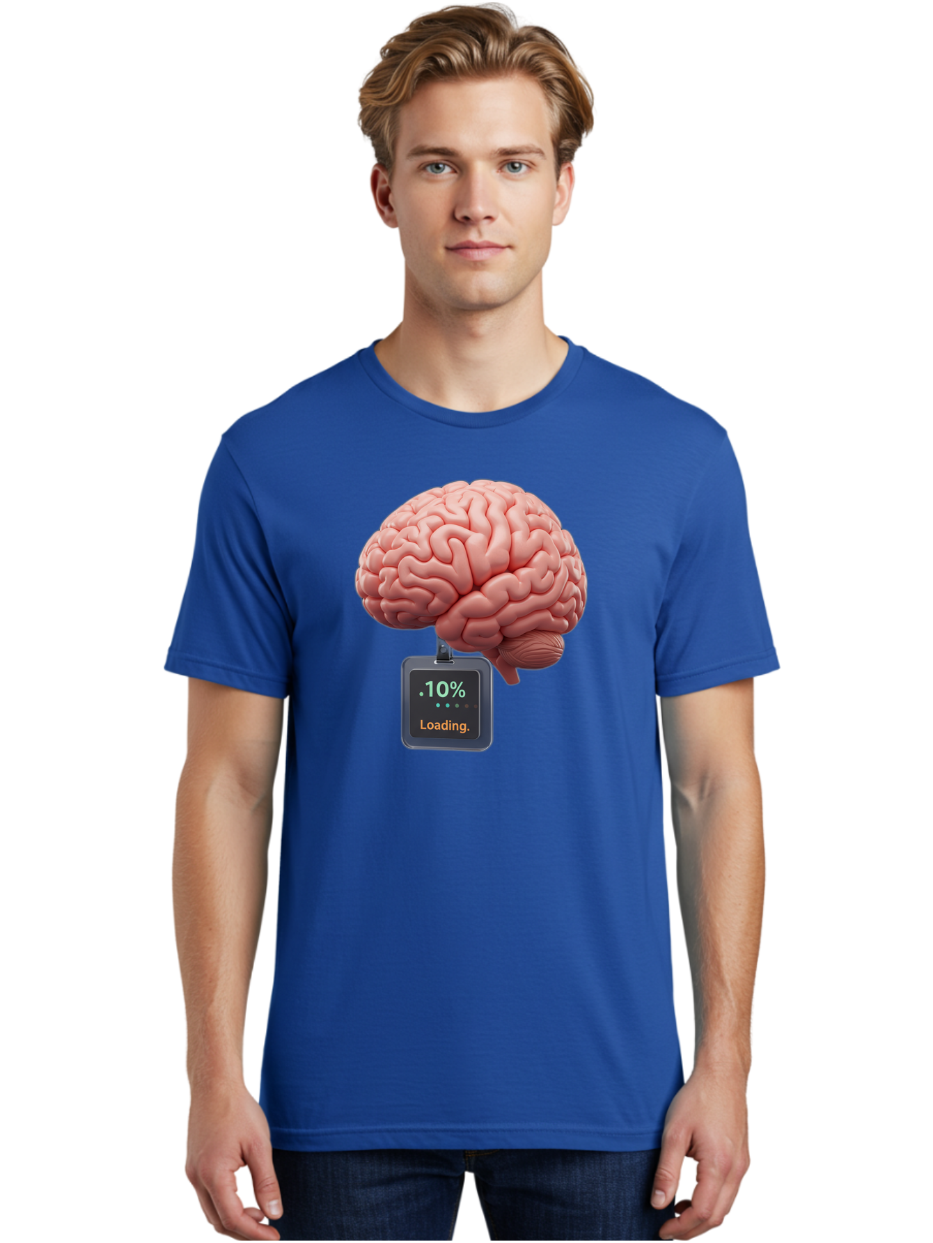 Brain-Charging Men'S Graphic Tee, 100% Cotton, Comfortable Casual Summer Wear, Machine Washable, Human Brain, Digital Loading, 10 Percent, Cognitive Function, Mental Processing, Progress Bar, Brain Power, Neural Activity Baa206