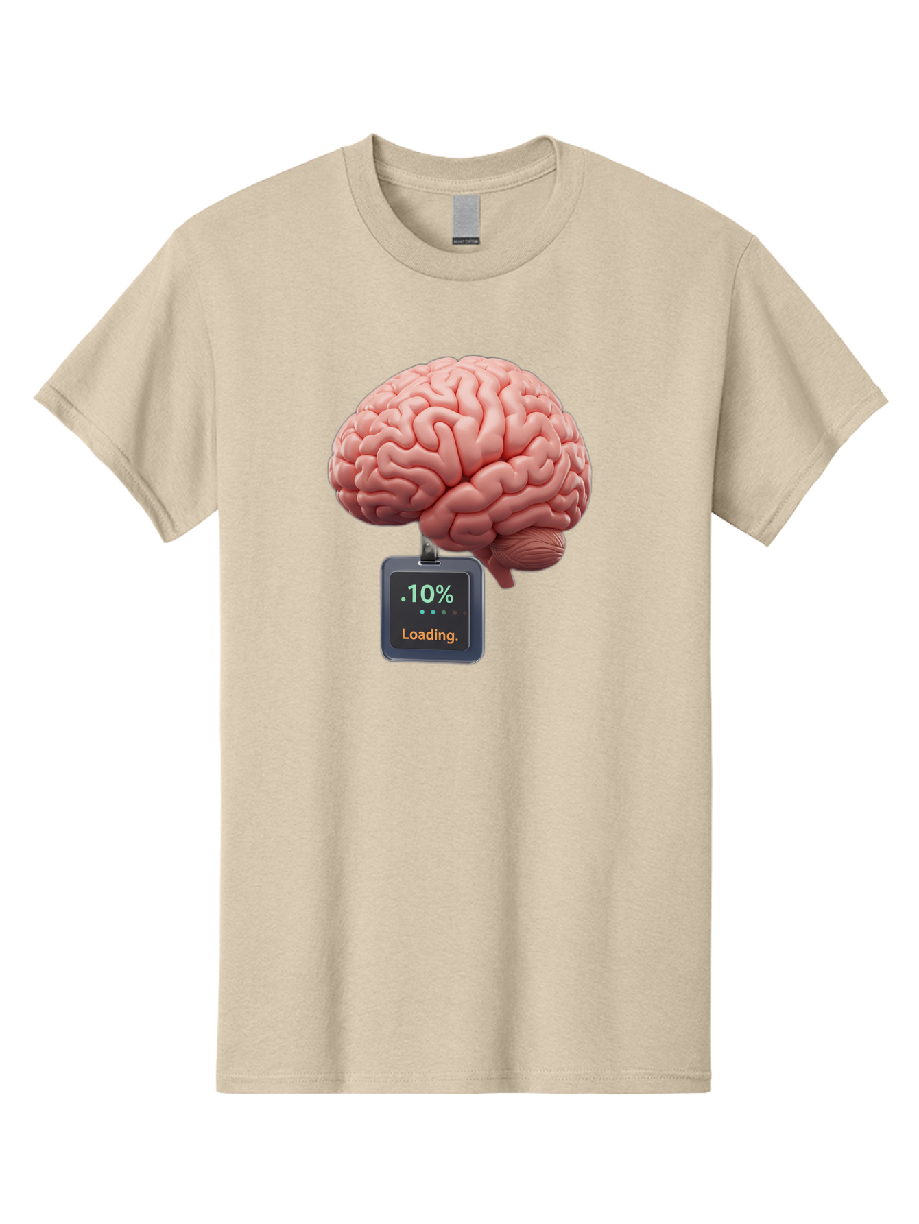 Brain-Charging Men'S Graphic Tee, 100% Cotton, Comfortable Casual Summer Wear, Machine Washable, Human Brain, Digital Loading, 10 Percent, Cognitive Function, Mental Processing, Progress Bar, Brain Power, Neural Activity Baa206