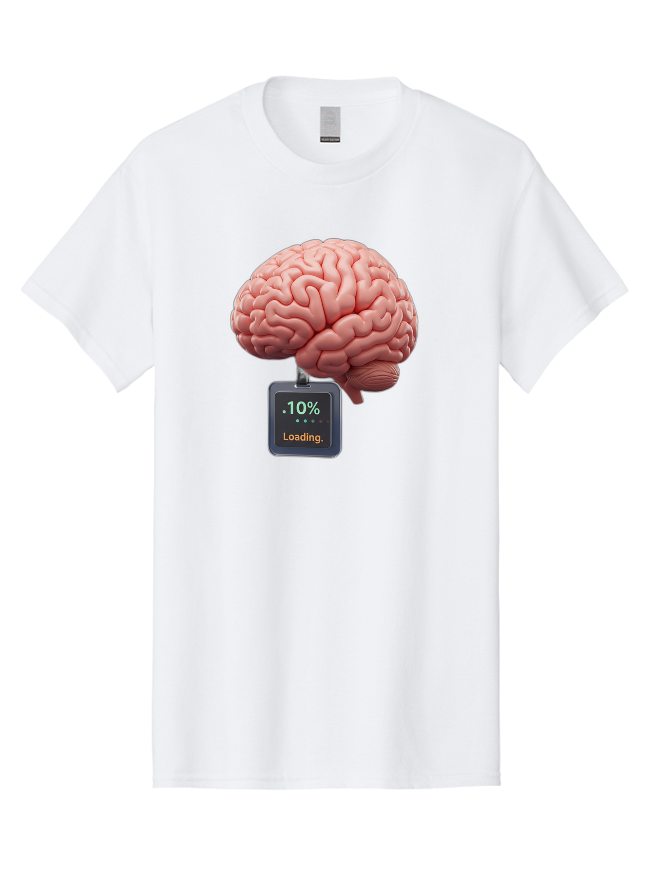 Brain-Charging Men'S Graphic Tee, 100% Cotton, Comfortable Casual Summer Wear, Machine Washable, Human Brain, Digital Loading, 10 Percent, Cognitive Function, Mental Processing, Progress Bar, Brain Power, Neural Activity Baa206