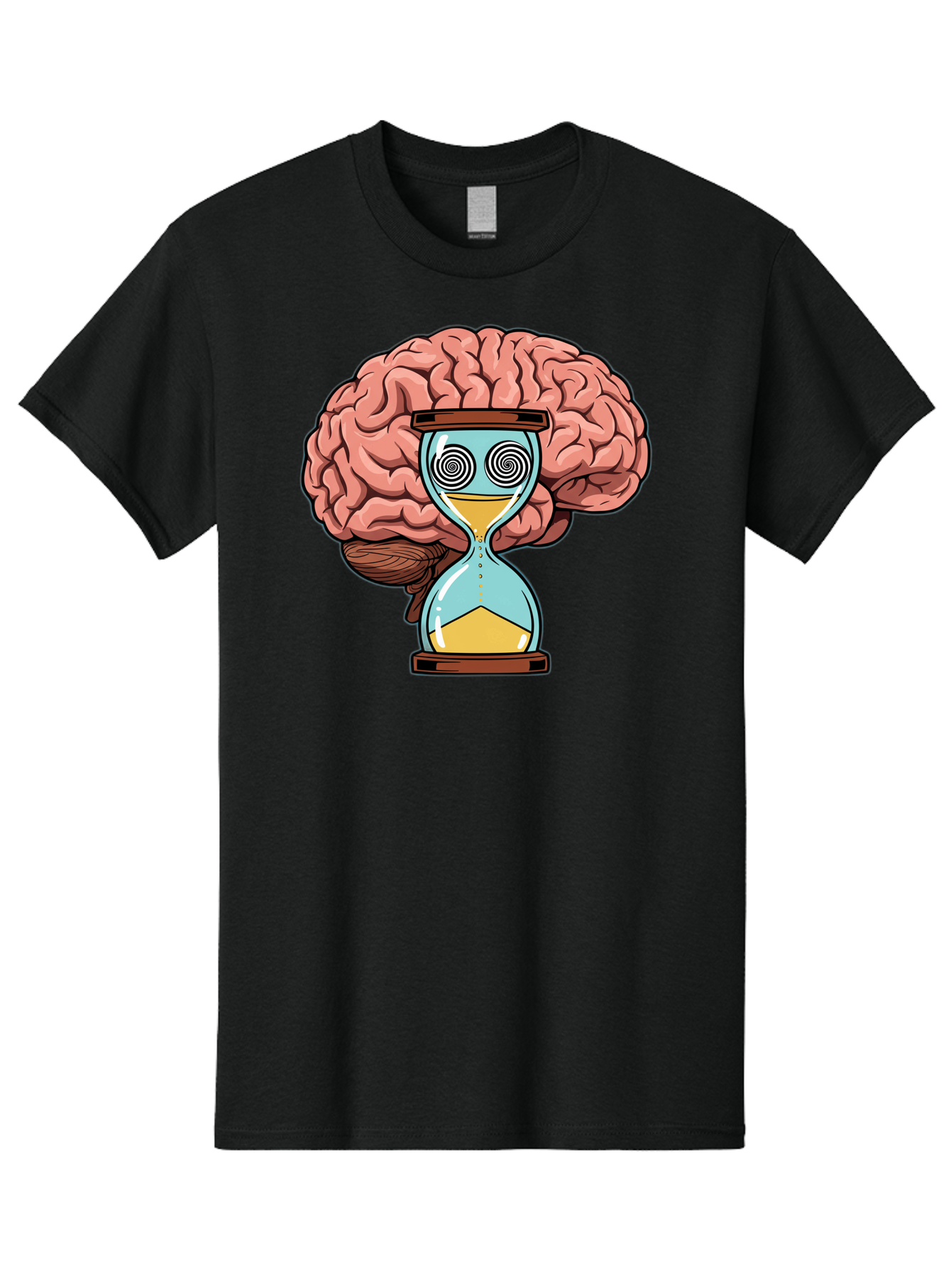 Brain-Hourglass Men'S Graphic Tee, 100% Cotton, Comfortable Casual Summer Wear, Machine Washable, Hourglass With Brain, Time Management, Productivity, Cognitive Function, Mental Clarity, Spiral Eyes, Sand Timer, Creative Thinking Baa208