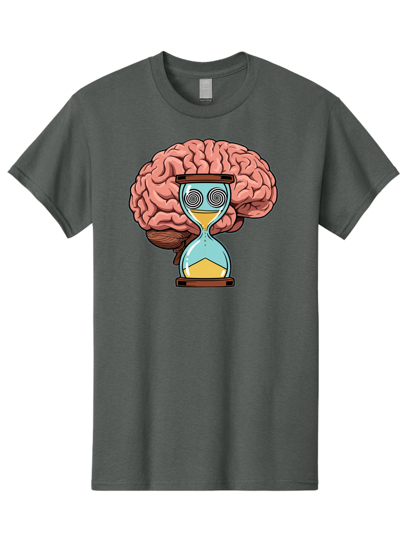 Brain-Hourglass Men'S Graphic Tee, 100% Cotton, Comfortable Casual Summer Wear, Machine Washable, Hourglass With Brain, Time Management, Productivity, Cognitive Function, Mental Clarity, Spiral Eyes, Sand Timer, Creative Thinking Baa208