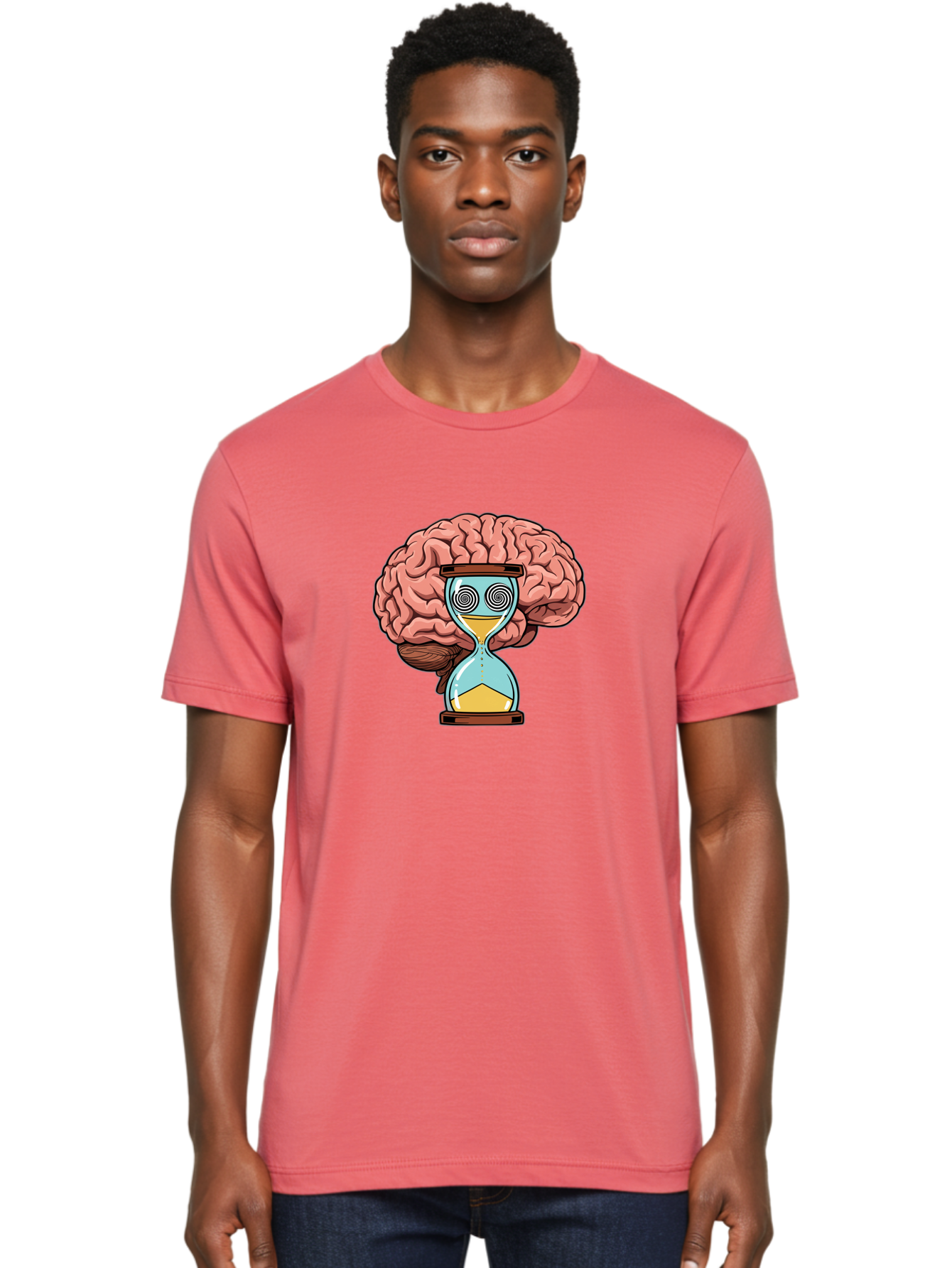Brain-Hourglass Men'S Graphic Tee, 100% Cotton, Comfortable Casual Summer Wear, Machine Washable, Hourglass With Brain, Time Management, Productivity, Cognitive Function, Mental Clarity, Spiral Eyes, Sand Timer, Creative Thinking Baa208