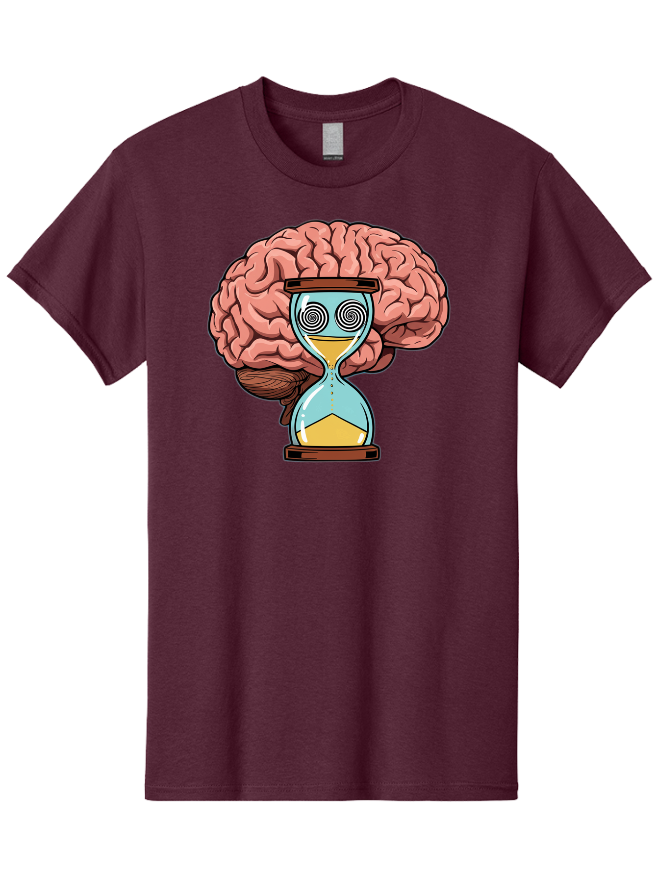 Brain-Hourglass Men'S Graphic Tee, 100% Cotton, Comfortable Casual Summer Wear, Machine Washable, Hourglass With Brain, Time Management, Productivity, Cognitive Function, Mental Clarity, Spiral Eyes, Sand Timer, Creative Thinking Baa208