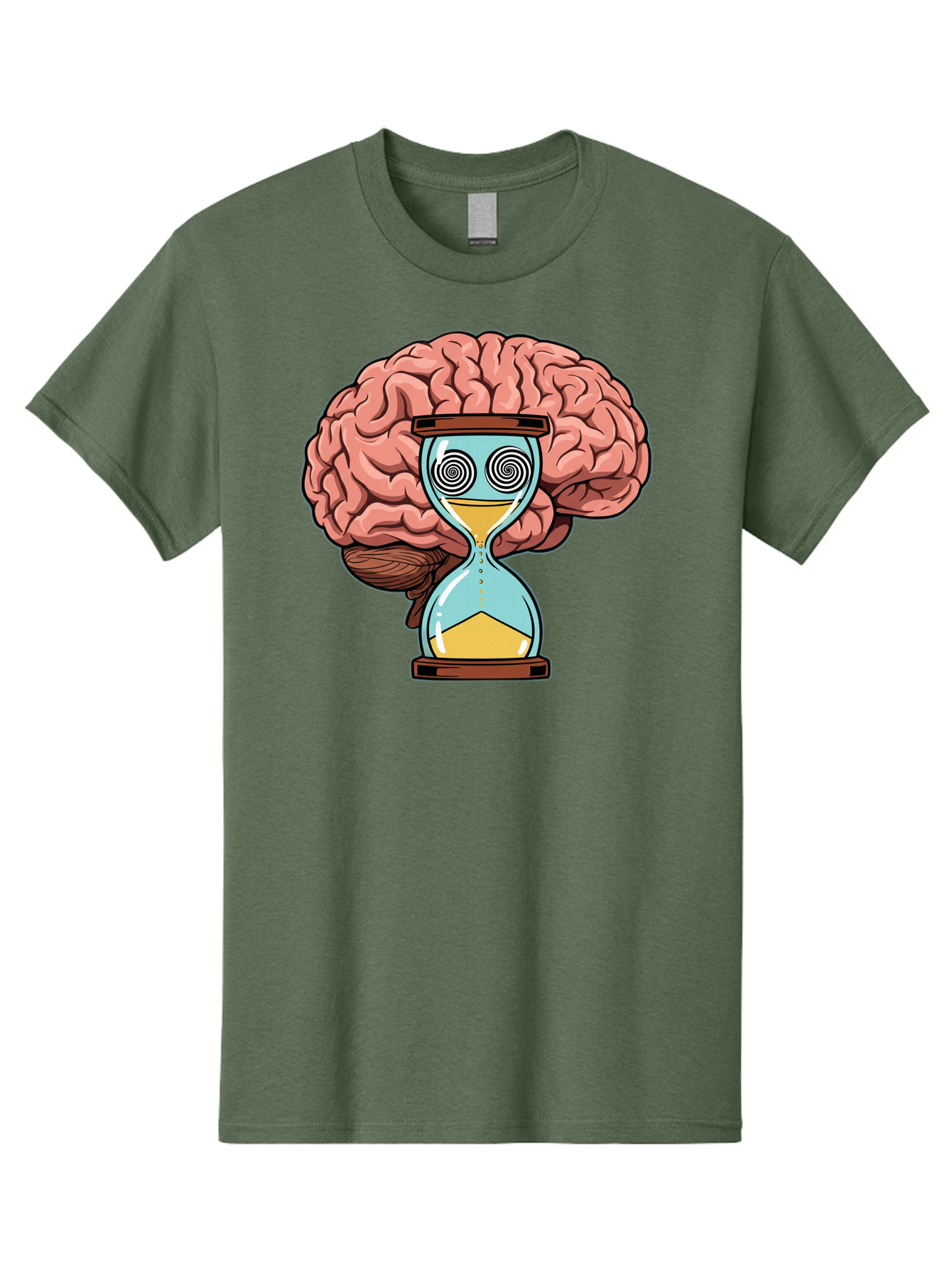 Brain-Hourglass Men'S Graphic Tee, 100% Cotton, Comfortable Casual Summer Wear, Machine Washable, Hourglass With Brain, Time Management, Productivity, Cognitive Function, Mental Clarity, Spiral Eyes, Sand Timer, Creative Thinking Baa208