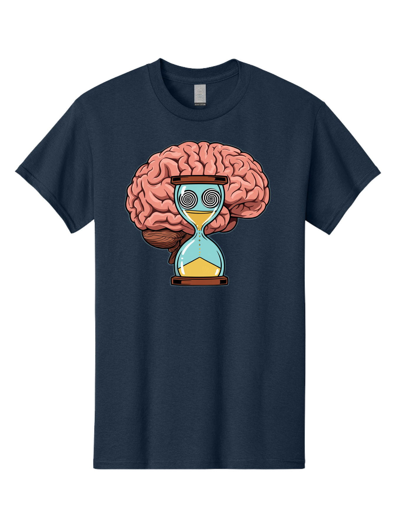 Brain-Hourglass Men'S Graphic Tee, 100% Cotton, Comfortable Casual Summer Wear, Machine Washable, Hourglass With Brain, Time Management, Productivity, Cognitive Function, Mental Clarity, Spiral Eyes, Sand Timer, Creative Thinking Baa208