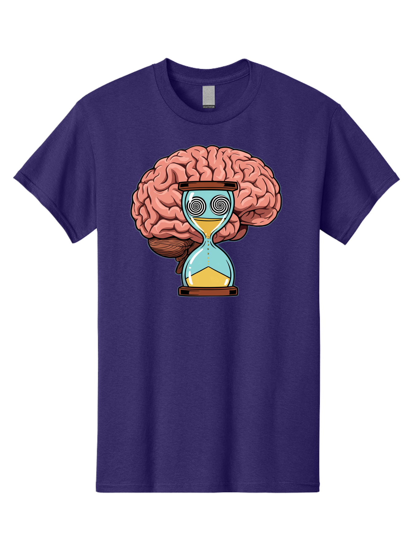 Brain-Hourglass Men'S Graphic Tee, 100% Cotton, Comfortable Casual Summer Wear, Machine Washable, Hourglass With Brain, Time Management, Productivity, Cognitive Function, Mental Clarity, Spiral Eyes, Sand Timer, Creative Thinking Baa208