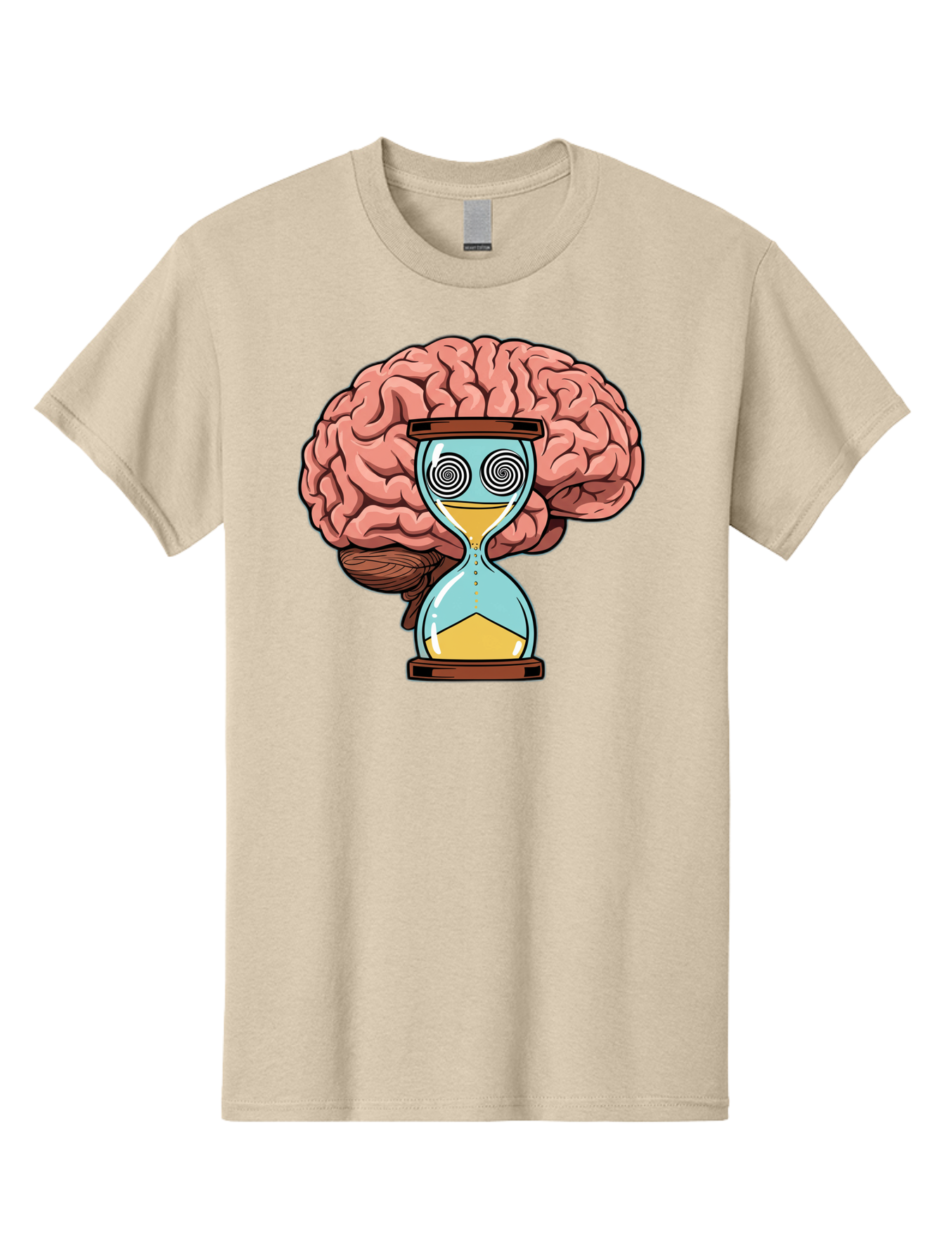 Brain-Hourglass Men'S Graphic Tee, 100% Cotton, Comfortable Casual Summer Wear, Machine Washable, Hourglass With Brain, Time Management, Productivity, Cognitive Function, Mental Clarity, Spiral Eyes, Sand Timer, Creative Thinking Baa208
