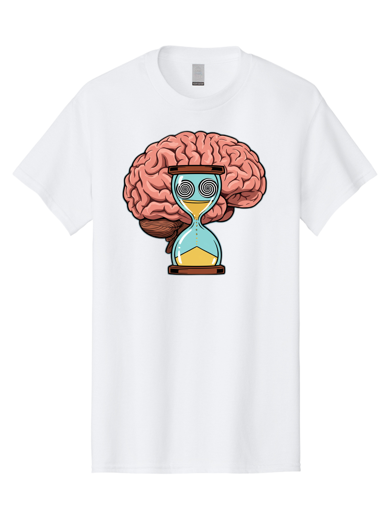 Brain-Hourglass Men'S Graphic Tee, 100% Cotton, Comfortable Casual Summer Wear, Machine Washable, Hourglass With Brain, Time Management, Productivity, Cognitive Function, Mental Clarity, Spiral Eyes, Sand Timer, Creative Thinking Baa208
