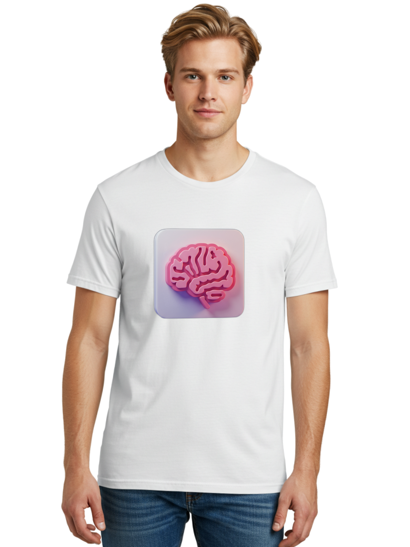Brain-Icon Men'S Graphic Tee, 100% Cotton, Comfortable Casual Summer Wear, Machine Washable, Pink Brain Icon, Human Brain, Cognitive Function, Neuroscience, Brain Health, Medical Illustration, 3D Model Baa210