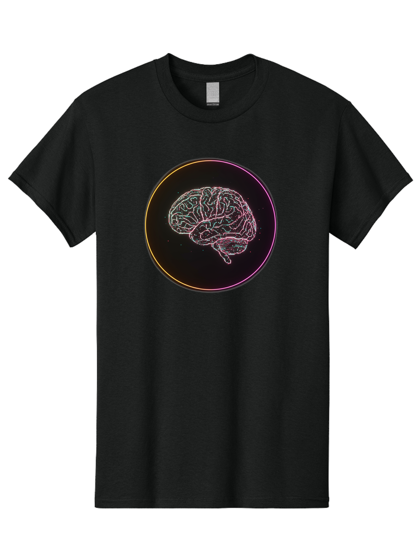 Brain-Illustration Men'S Graphic Tee, 100% Cotton, Comfortable Casual Summer Wear, Machine Washable, Human Brain, Neon Illustration, Futuristic Design, Glowing Lines, Abstract Art, Brain Function, Psychological Concept, Digital Artwork, Baa211