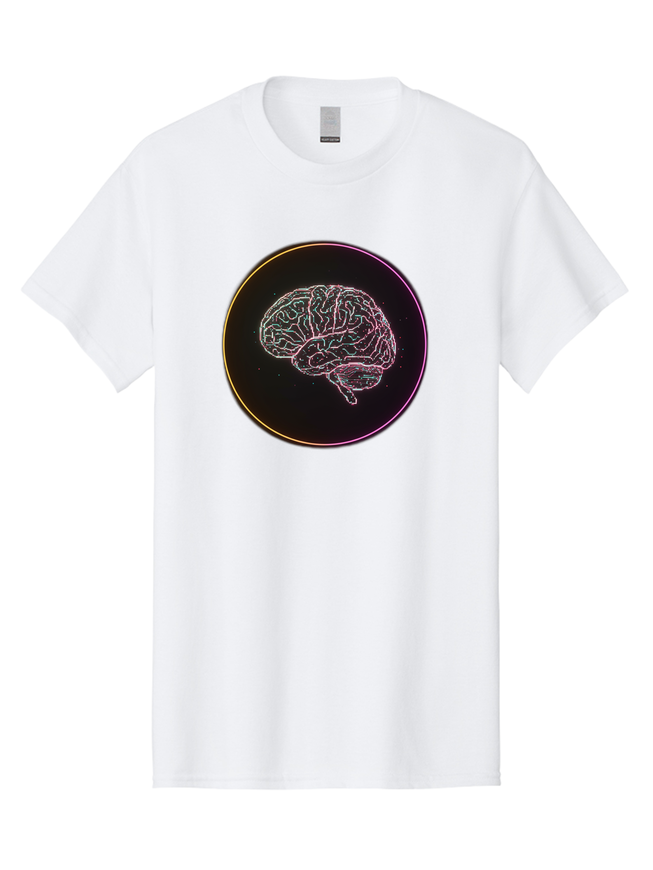 Brain-Illustration Men'S Graphic Tee, 100% Cotton, Comfortable Casual Summer Wear, Machine Washable, Human Brain, Neon Illustration, Futuristic Design, Glowing Lines, Abstract Art, Brain Function, Psychological Concept, Digital Artwork, Baa211