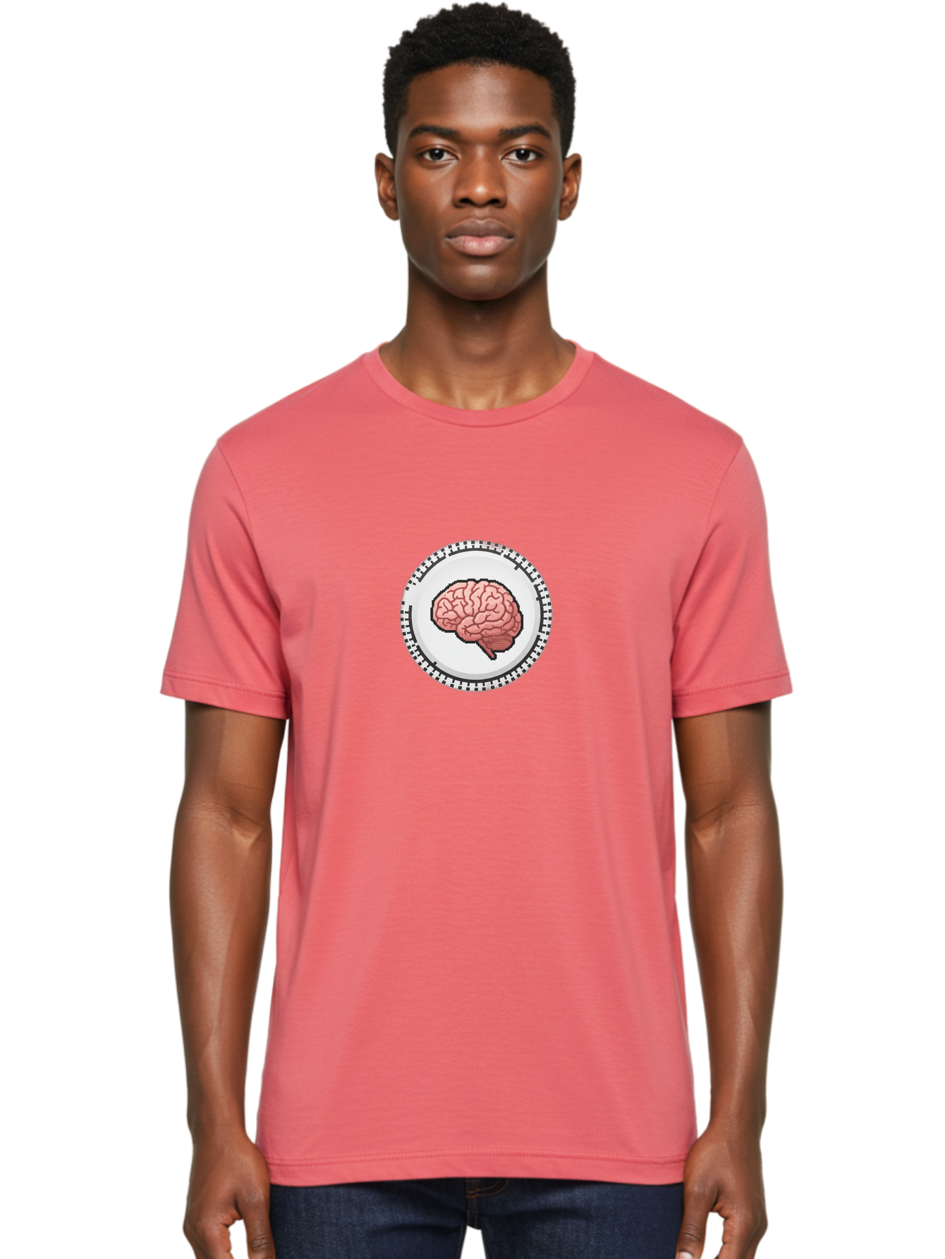 Brain-Puzzle-Piece Men'S Graphic Tee, 100% Cotton, Comfortable Casual Summer Wear, Machine Washable, Human Brain Illustration, Digital Art, Cognitive Function, Neuroscience, Puzzle Piece, Pink And White Colors, Black Outline Baa212