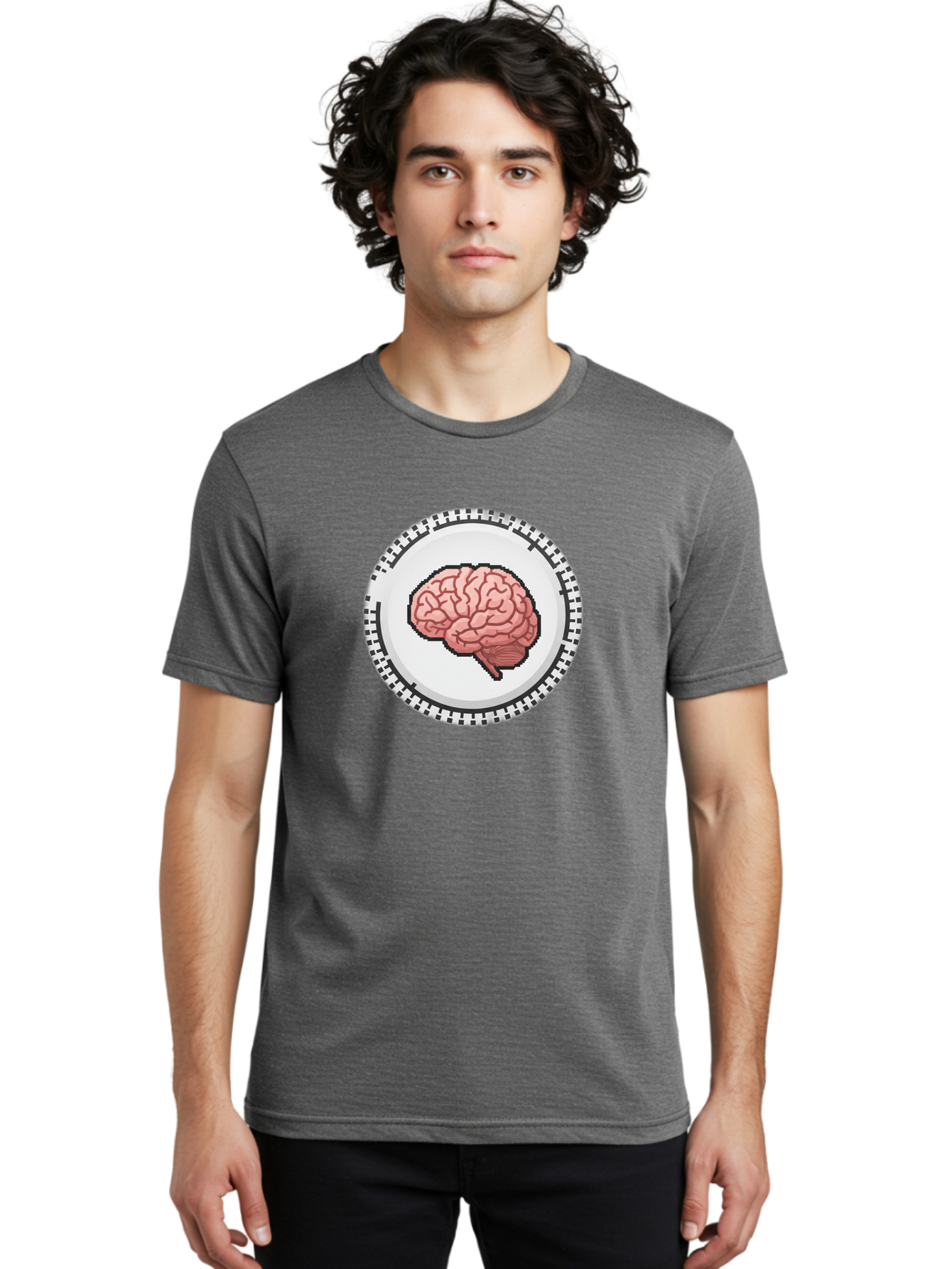 Brain-Puzzle-Piece Men'S Graphic Tee, 100% Cotton, Comfortable Casual Summer Wear, Machine Washable, Human Brain Illustration, Digital Art, Cognitive Function, Neuroscience, Puzzle Piece, Pink And White Colors, Black Outline Baa212
