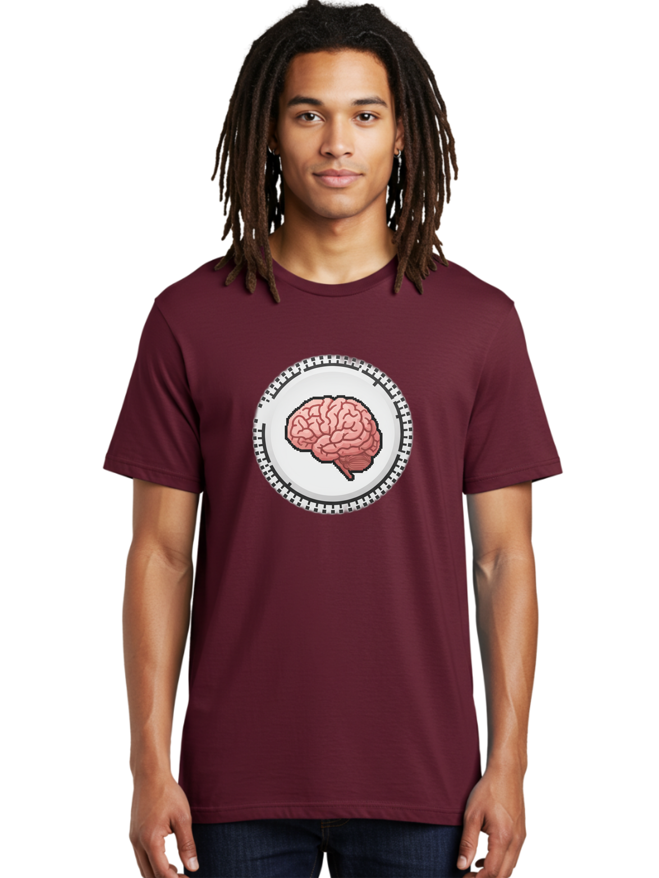 Brain-Puzzle-Piece Men'S Graphic Tee, 100% Cotton, Comfortable Casual Summer Wear, Machine Washable, Human Brain Illustration, Digital Art, Cognitive Function, Neuroscience, Puzzle Piece, Pink And White Colors, Black Outline Baa212