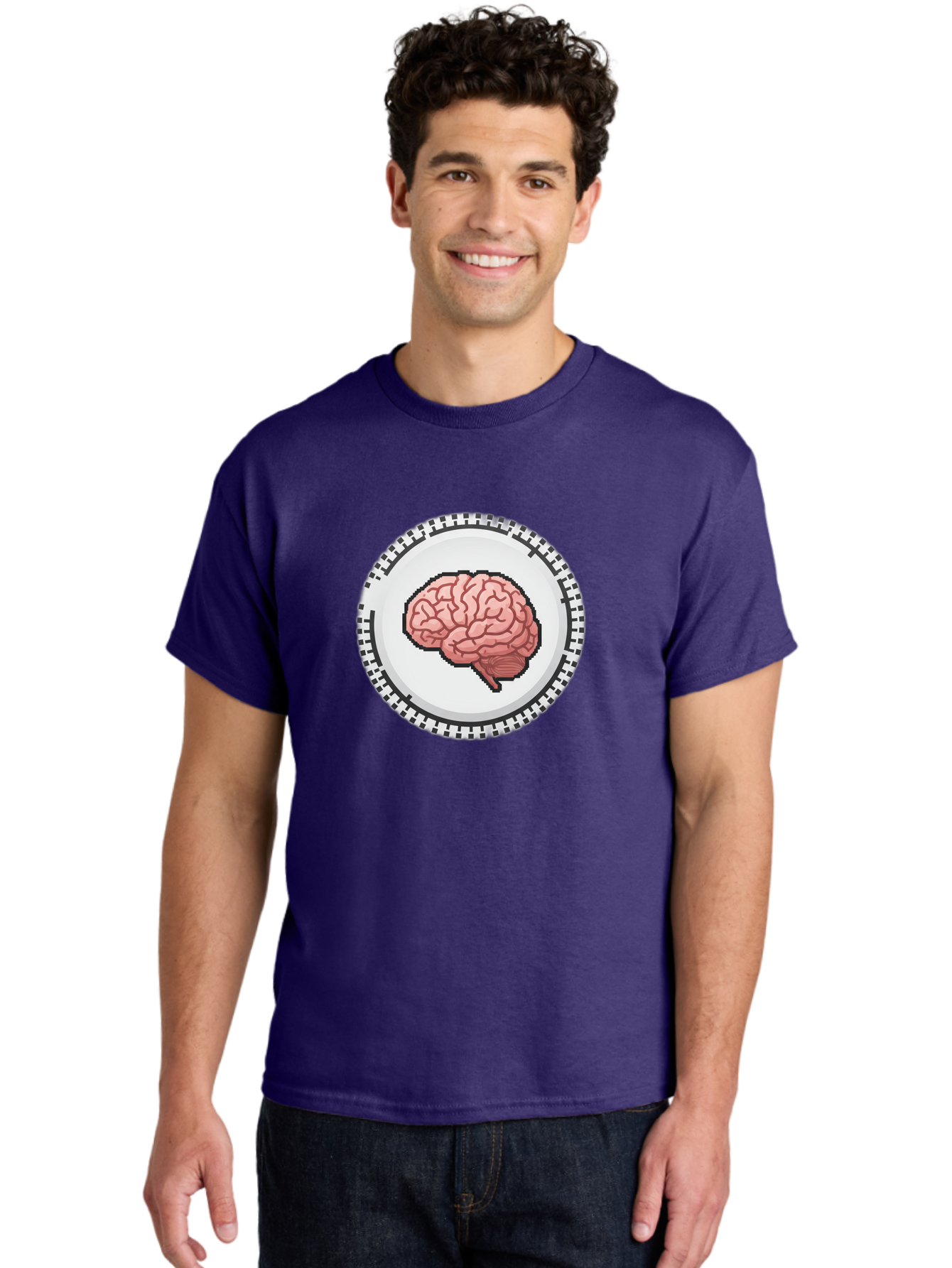 Brain-Puzzle-Piece Men'S Graphic Tee, 100% Cotton, Comfortable Casual Summer Wear, Machine Washable, Human Brain Illustration, Digital Art, Cognitive Function, Neuroscience, Puzzle Piece, Pink And White Colors, Black Outline Baa212