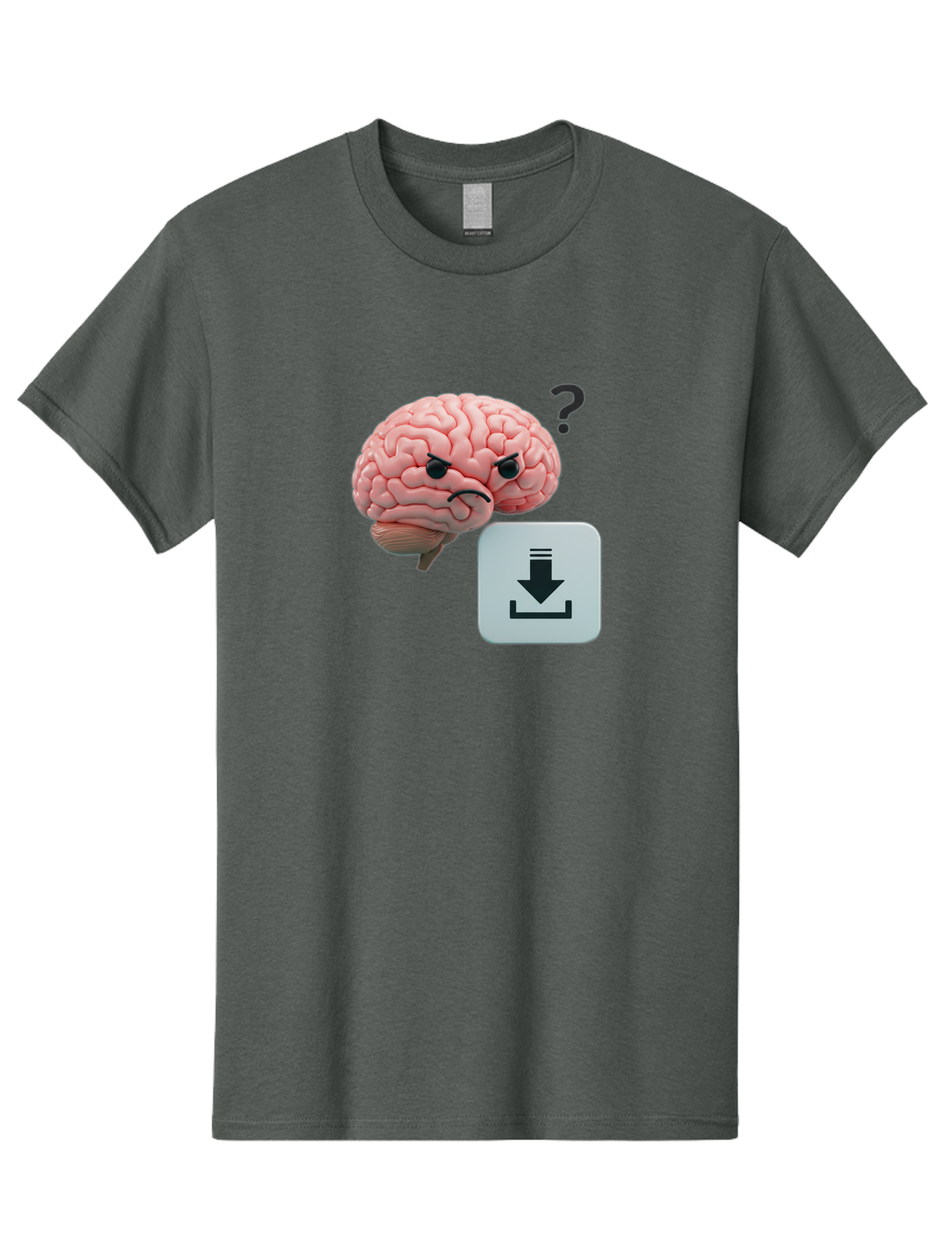 Brain-With-Download-Icon Men'S Graphic Tee, 100% Cotton, Comfortable Casual Summer Wear, Machine Washable, Brain With A Frowning Face, Question Mark, Download Icon, Cognitive Function, Mental Processing, Knowledge Transfer, Digital Brain, Baa213