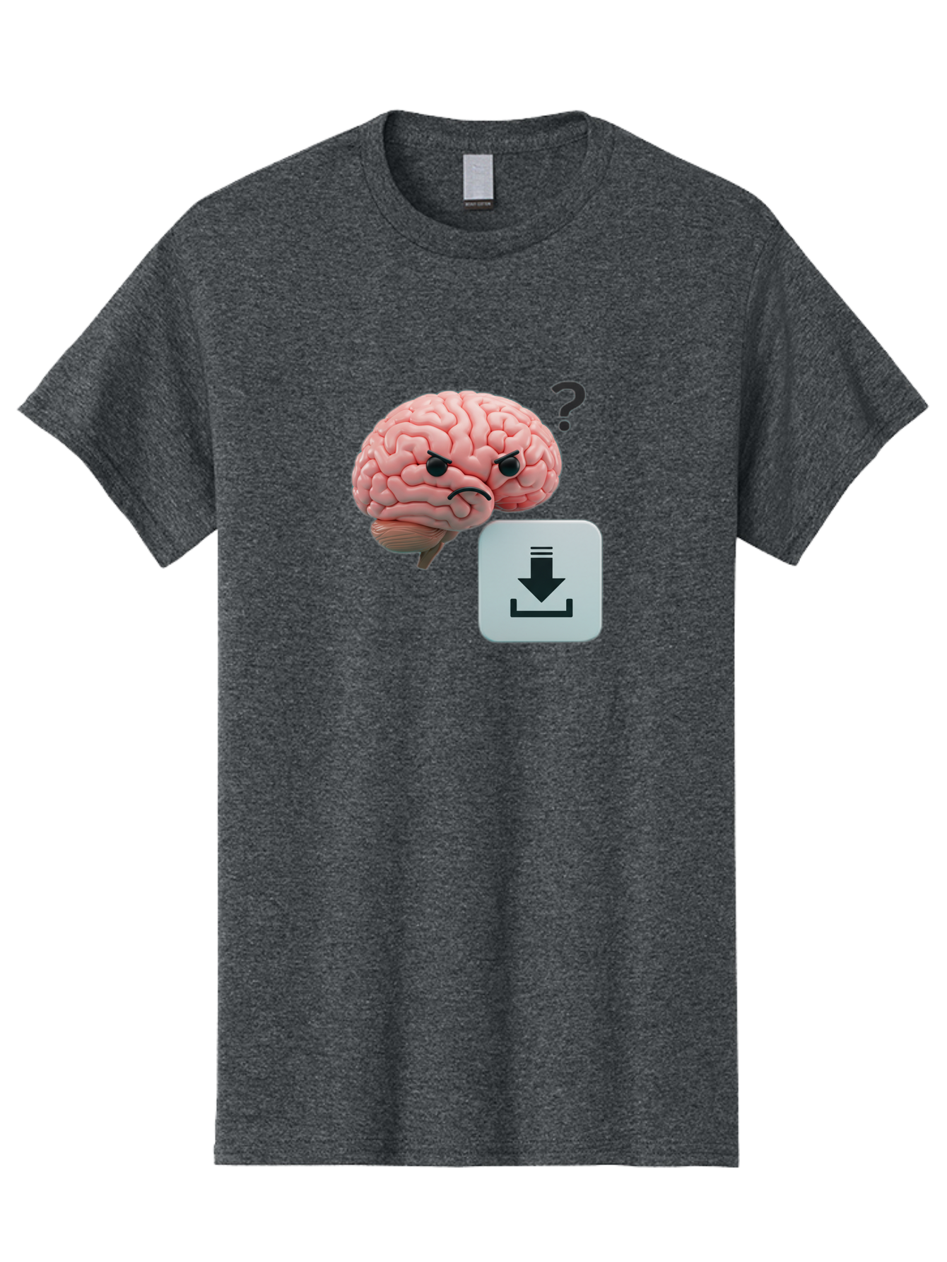 Brain-With-Download-Icon Men'S Graphic Tee, 100% Cotton, Comfortable Casual Summer Wear, Machine Washable, Brain With A Frowning Face, Question Mark, Download Icon, Cognitive Function, Mental Processing, Knowledge Transfer, Digital Brain, Baa213