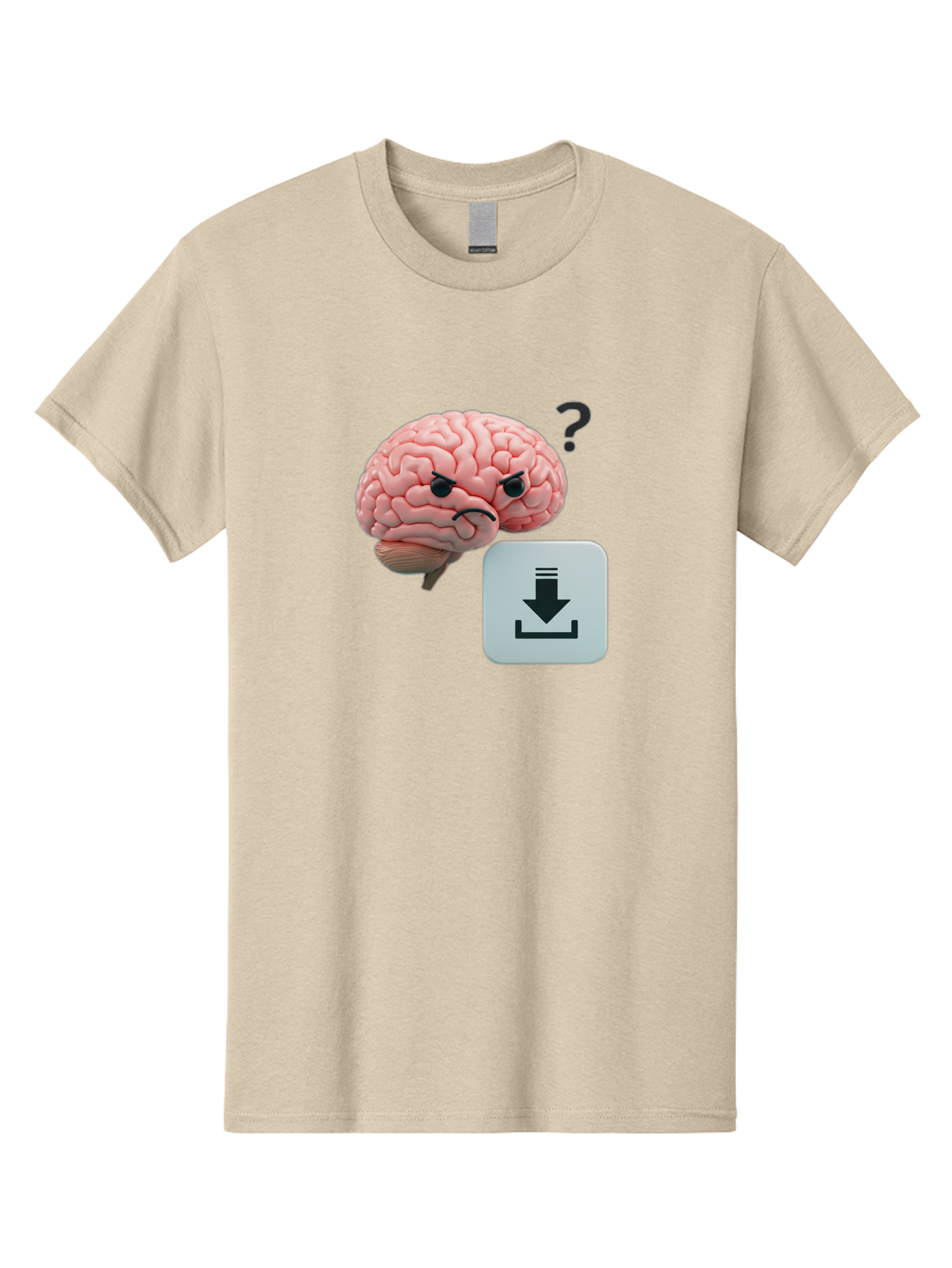 Brain-With-Download-Icon Men'S Graphic Tee, 100% Cotton, Comfortable Casual Summer Wear, Machine Washable, Brain With A Frowning Face, Question Mark, Download Icon, Cognitive Function, Mental Processing, Knowledge Transfer, Digital Brain, Baa213