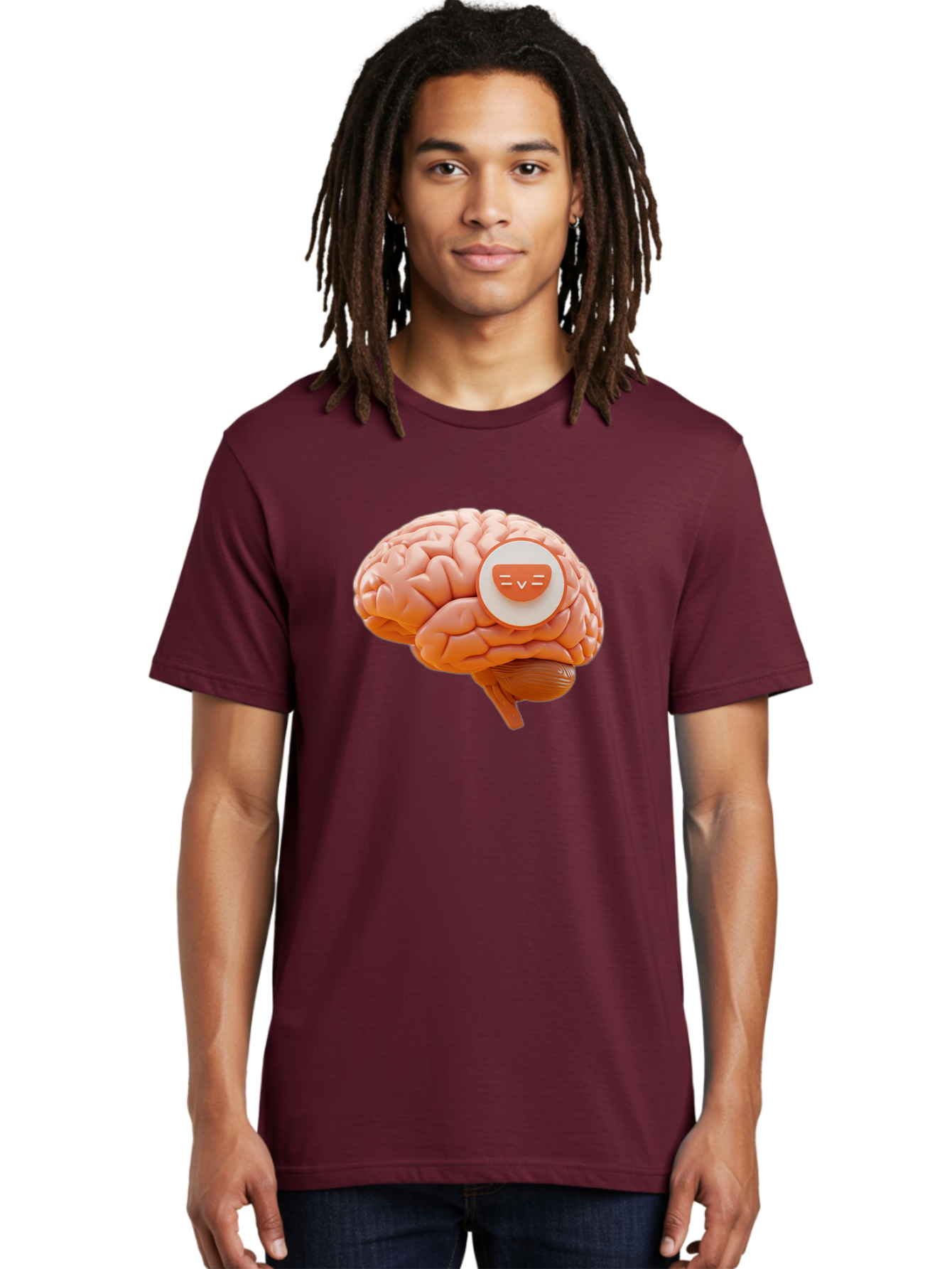 Brain-With-Emoji Men'S Graphic Tee, 100% Cotton, Comfortable Casual Summer Wear, Machine Washable, Human Brain, Smiley Face, Emoticon, Facial Expression, Happiness, 3D Rendering, Digital Art, Creative Design, Brain Illustration, Cute Character Baa214