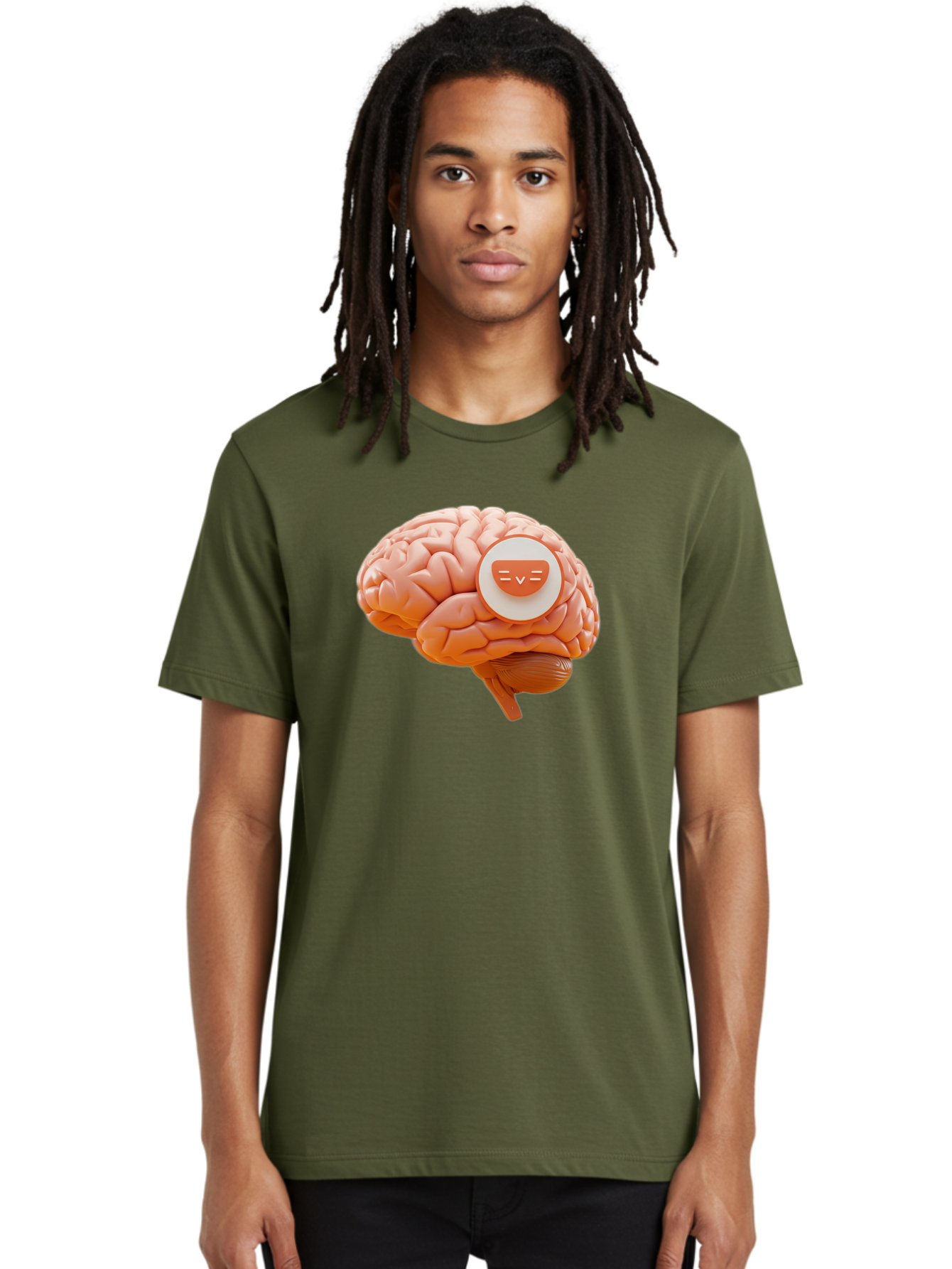 Brain-With-Emoji Men'S Graphic Tee, 100% Cotton, Comfortable Casual Summer Wear, Machine Washable, Human Brain, Smiley Face, Emoticon, Facial Expression, Happiness, 3D Rendering, Digital Art, Creative Design, Brain Illustration, Cute Character Baa214