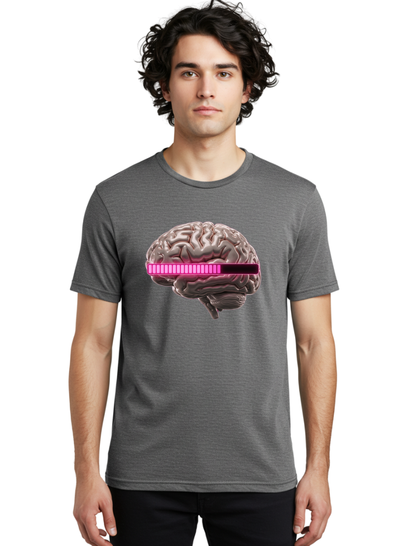 Brain-With-Equalizer Men'S Graphic Tee, 100% Cotton, Comfortable Casual Summer Wear, Machine Washable, Human Brain, Sound Equalizer, Music Visualization, Audio Technology, Neuroscience, Cognitive Function, Digital Art, Futuristic Design Baa215