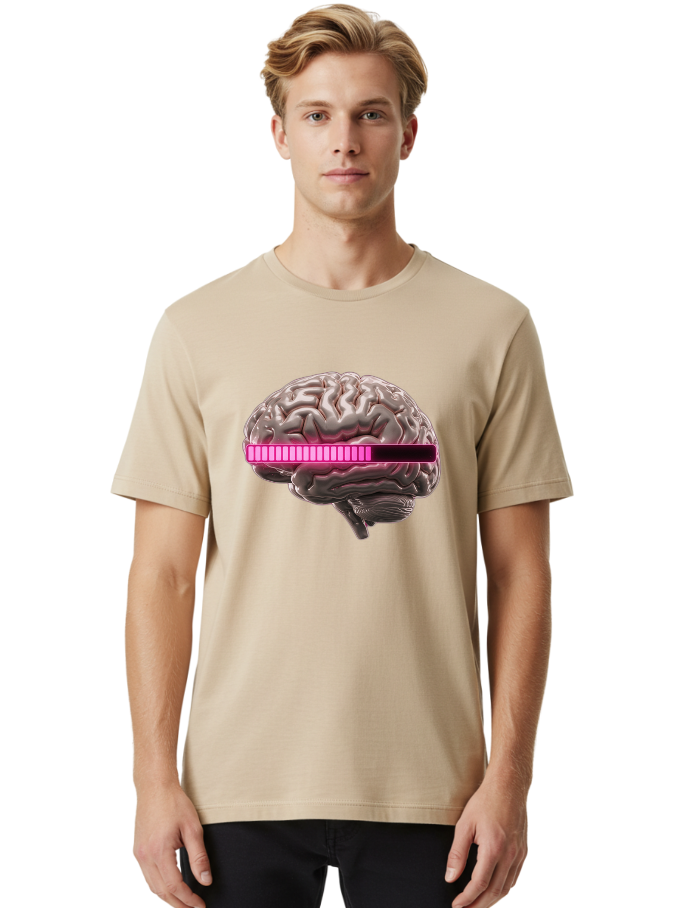Brain-With-Equalizer Men'S Graphic Tee, 100% Cotton, Comfortable Casual Summer Wear, Machine Washable, Human Brain, Sound Equalizer, Music Visualization, Audio Technology, Neuroscience, Cognitive Function, Digital Art, Futuristic Design Baa215