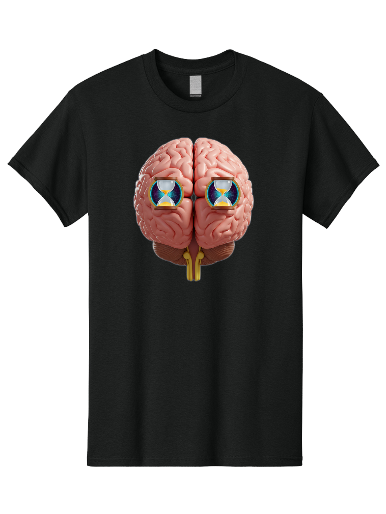 Brain-With-Hourglasses Men'S Graphic Tee, 100% Cotton, Comfortable Casual Summer Wear, Machine Washable, Human Brain Illustration, Hourglasses In Brain, Time Passing, Cognitive Function, Mental Processing, Brain Activity, Neuroscience Concept, Baa216