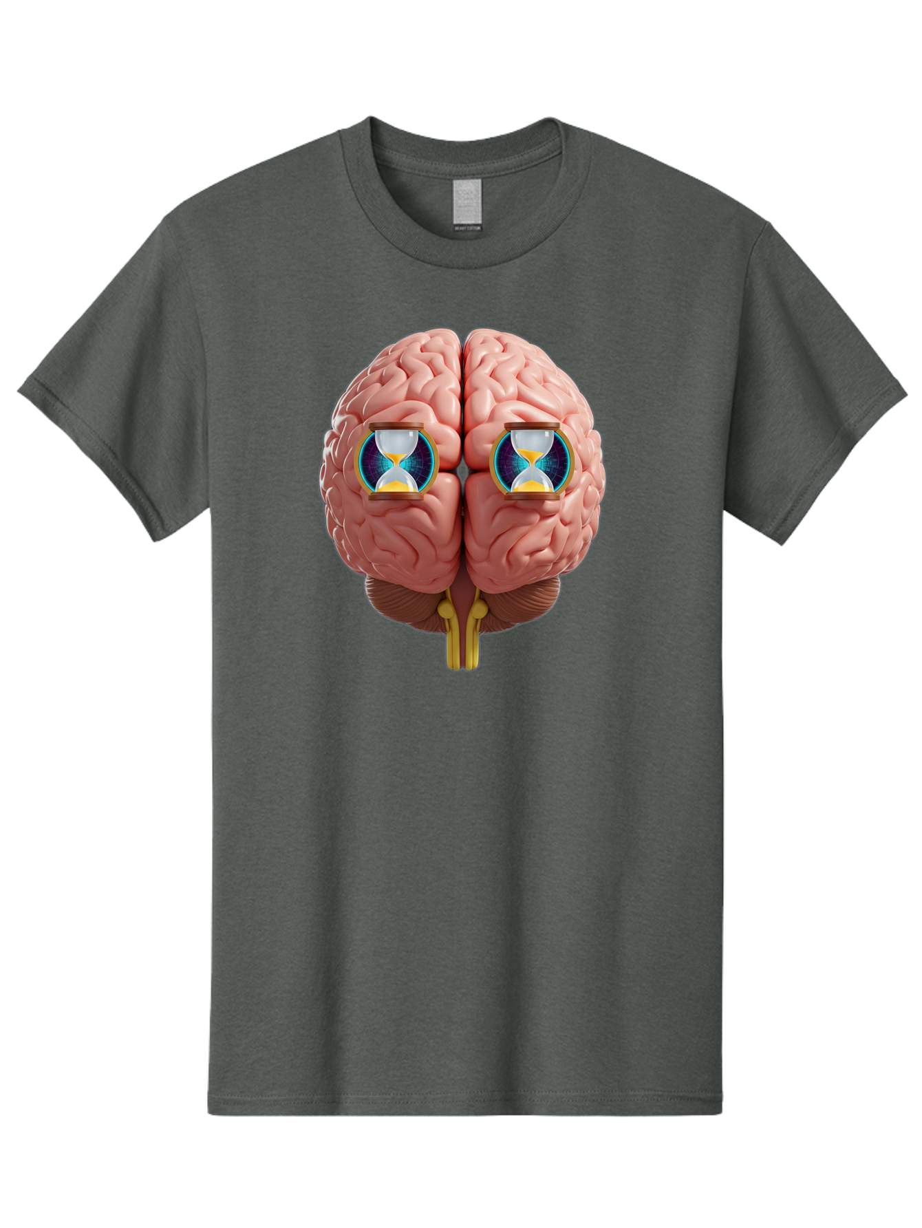 Brain-With-Hourglasses Men'S Graphic Tee, 100% Cotton, Comfortable Casual Summer Wear, Machine Washable, Human Brain Illustration, Hourglasses In Brain, Time Passing, Cognitive Function, Mental Processing, Brain Activity, Neuroscience Concept, Baa216