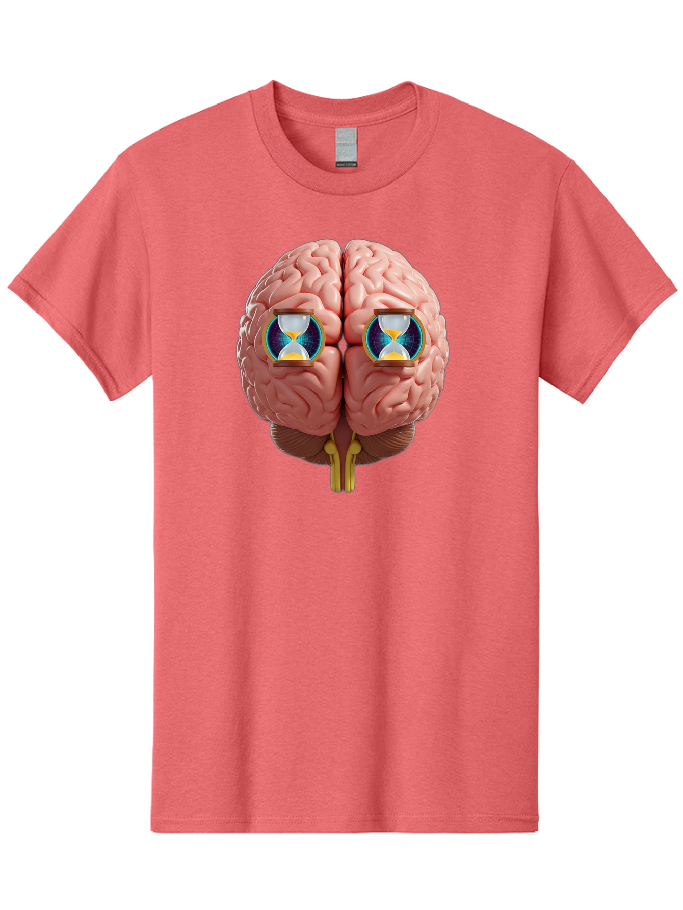 Brain-With-Hourglasses Men'S Graphic Tee, 100% Cotton, Comfortable Casual Summer Wear, Machine Washable, Human Brain Illustration, Hourglasses In Brain, Time Passing, Cognitive Function, Mental Processing, Brain Activity, Neuroscience Concept, Baa216