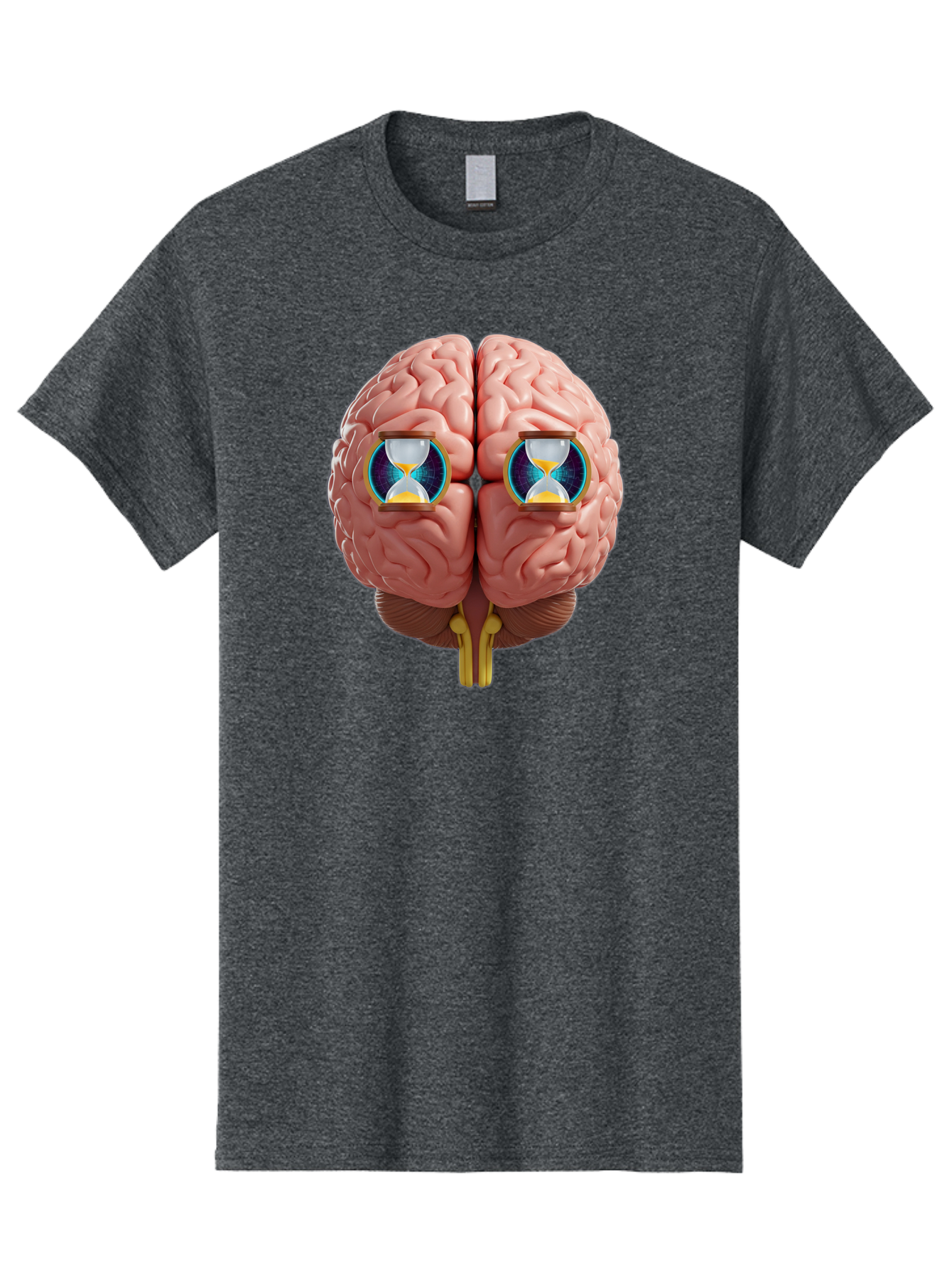 Brain-With-Hourglasses Men'S Graphic Tee, 100% Cotton, Comfortable Casual Summer Wear, Machine Washable, Human Brain Illustration, Hourglasses In Brain, Time Passing, Cognitive Function, Mental Processing, Brain Activity, Neuroscience Concept, Baa216