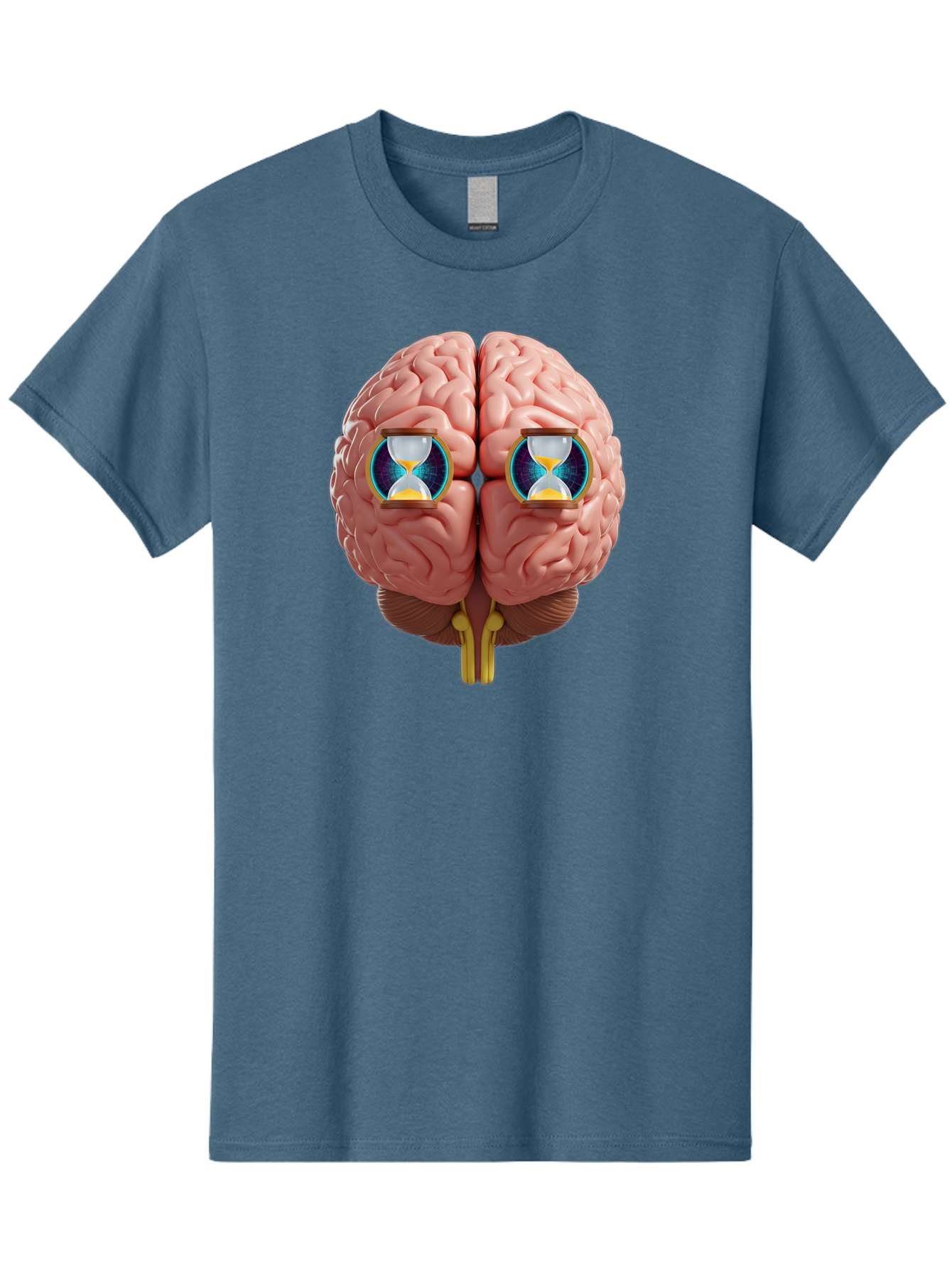 Brain-With-Hourglasses Men'S Graphic Tee, 100% Cotton, Comfortable Casual Summer Wear, Machine Washable, Human Brain Illustration, Hourglasses In Brain, Time Passing, Cognitive Function, Mental Processing, Brain Activity, Neuroscience Concept, Baa216