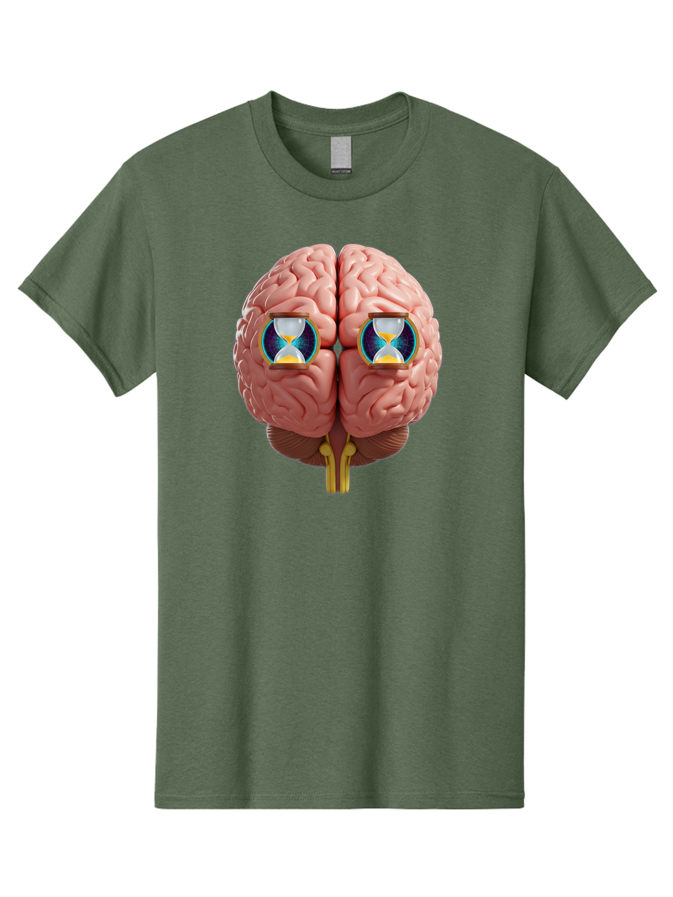 Brain-With-Hourglasses Men'S Graphic Tee, 100% Cotton, Comfortable Casual Summer Wear, Machine Washable, Human Brain Illustration, Hourglasses In Brain, Time Passing, Cognitive Function, Mental Processing, Brain Activity, Neuroscience Concept, Baa216