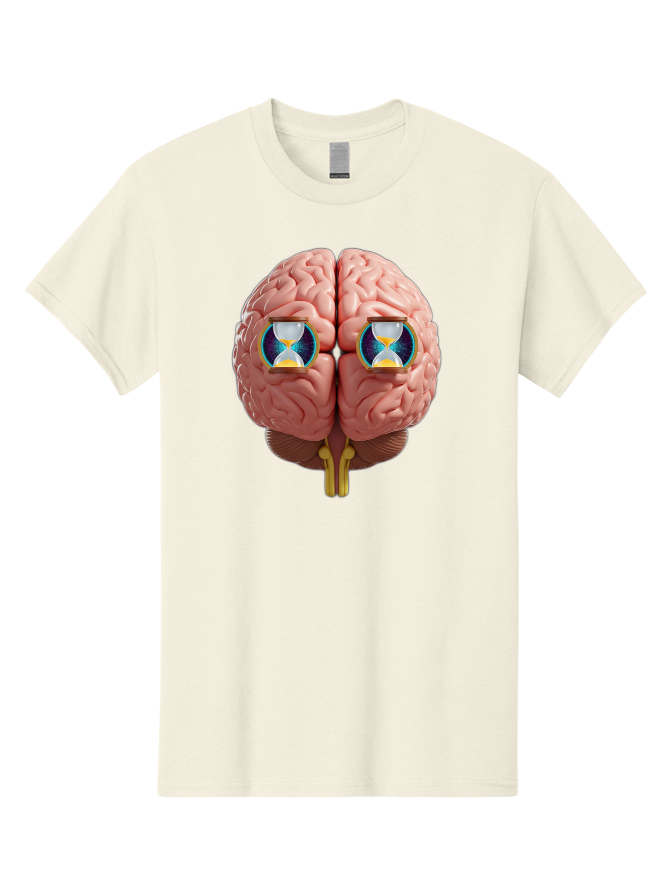 Brain-With-Hourglasses Men'S Graphic Tee, 100% Cotton, Comfortable Casual Summer Wear, Machine Washable, Human Brain Illustration, Hourglasses In Brain, Time Passing, Cognitive Function, Mental Processing, Brain Activity, Neuroscience Concept, Baa216