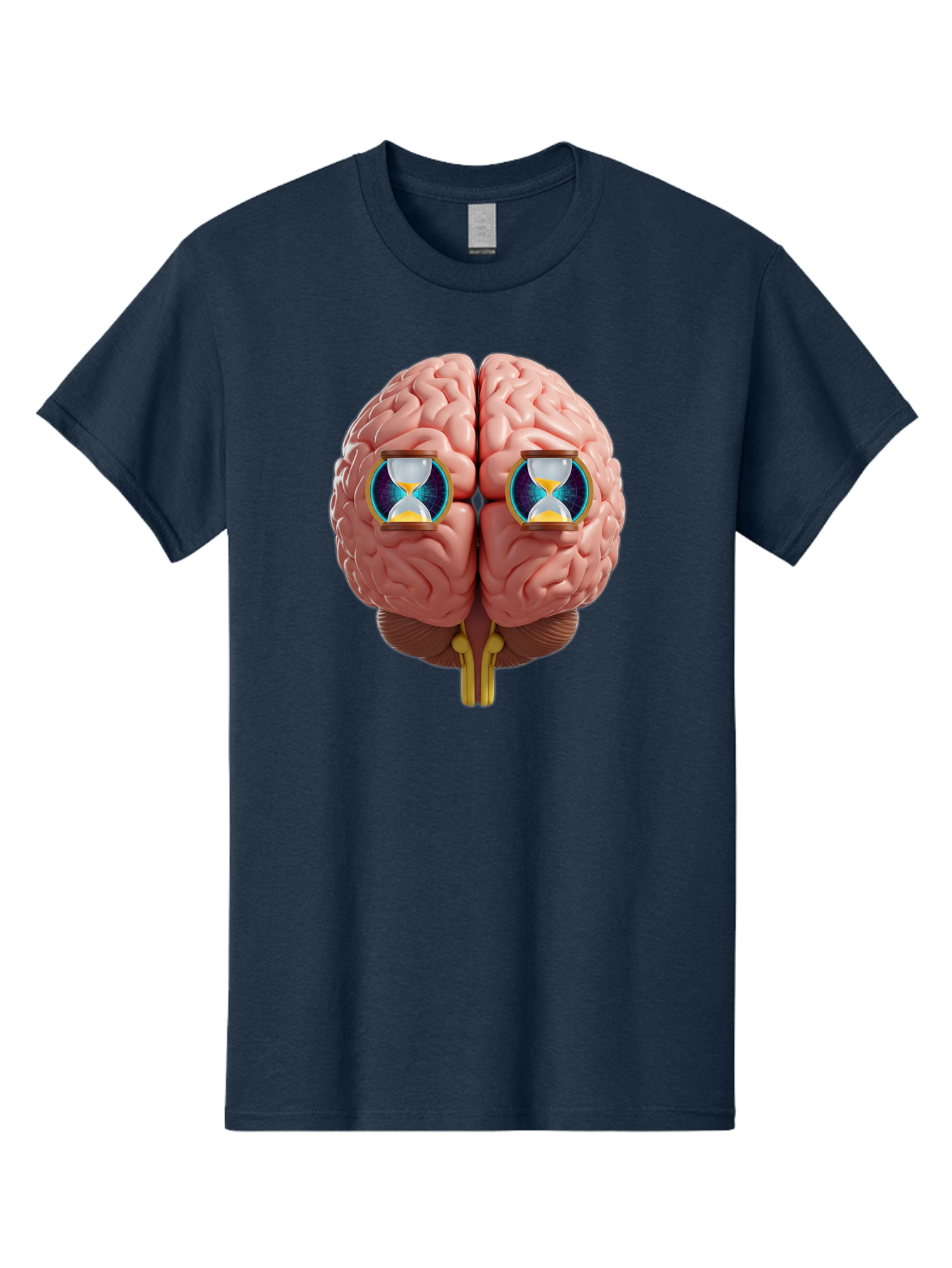 Brain-With-Hourglasses Men'S Graphic Tee, 100% Cotton, Comfortable Casual Summer Wear, Machine Washable, Human Brain Illustration, Hourglasses In Brain, Time Passing, Cognitive Function, Mental Processing, Brain Activity, Neuroscience Concept, Baa216