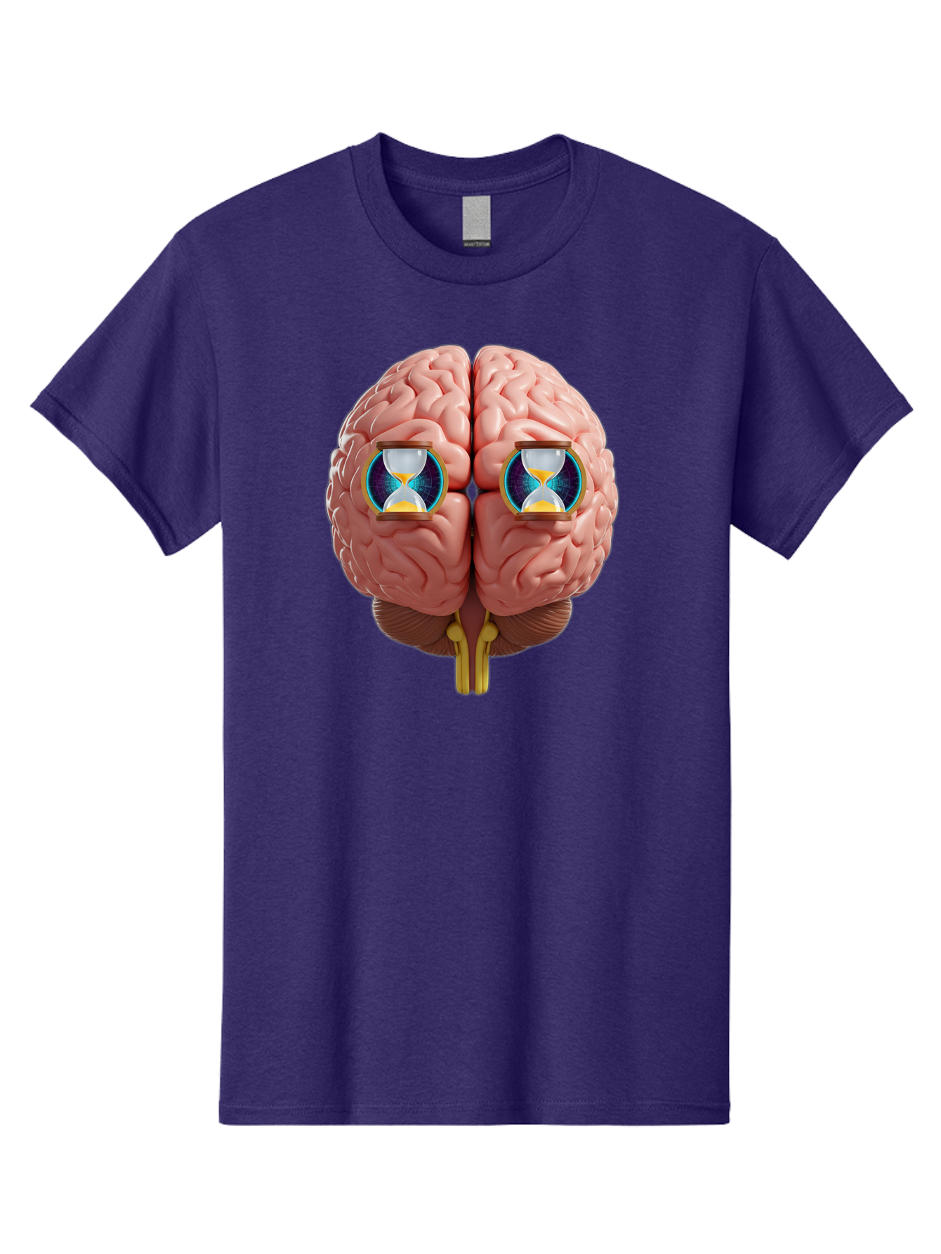 Brain-With-Hourglasses Men'S Graphic Tee, 100% Cotton, Comfortable Casual Summer Wear, Machine Washable, Human Brain Illustration, Hourglasses In Brain, Time Passing, Cognitive Function, Mental Processing, Brain Activity, Neuroscience Concept, Baa216