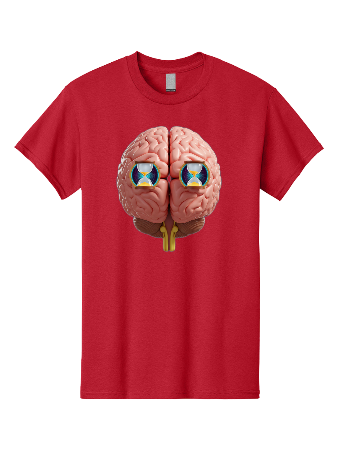 Brain-With-Hourglasses Men'S Graphic Tee, 100% Cotton, Comfortable Casual Summer Wear, Machine Washable, Human Brain Illustration, Hourglasses In Brain, Time Passing, Cognitive Function, Mental Processing, Brain Activity, Neuroscience Concept, Baa216