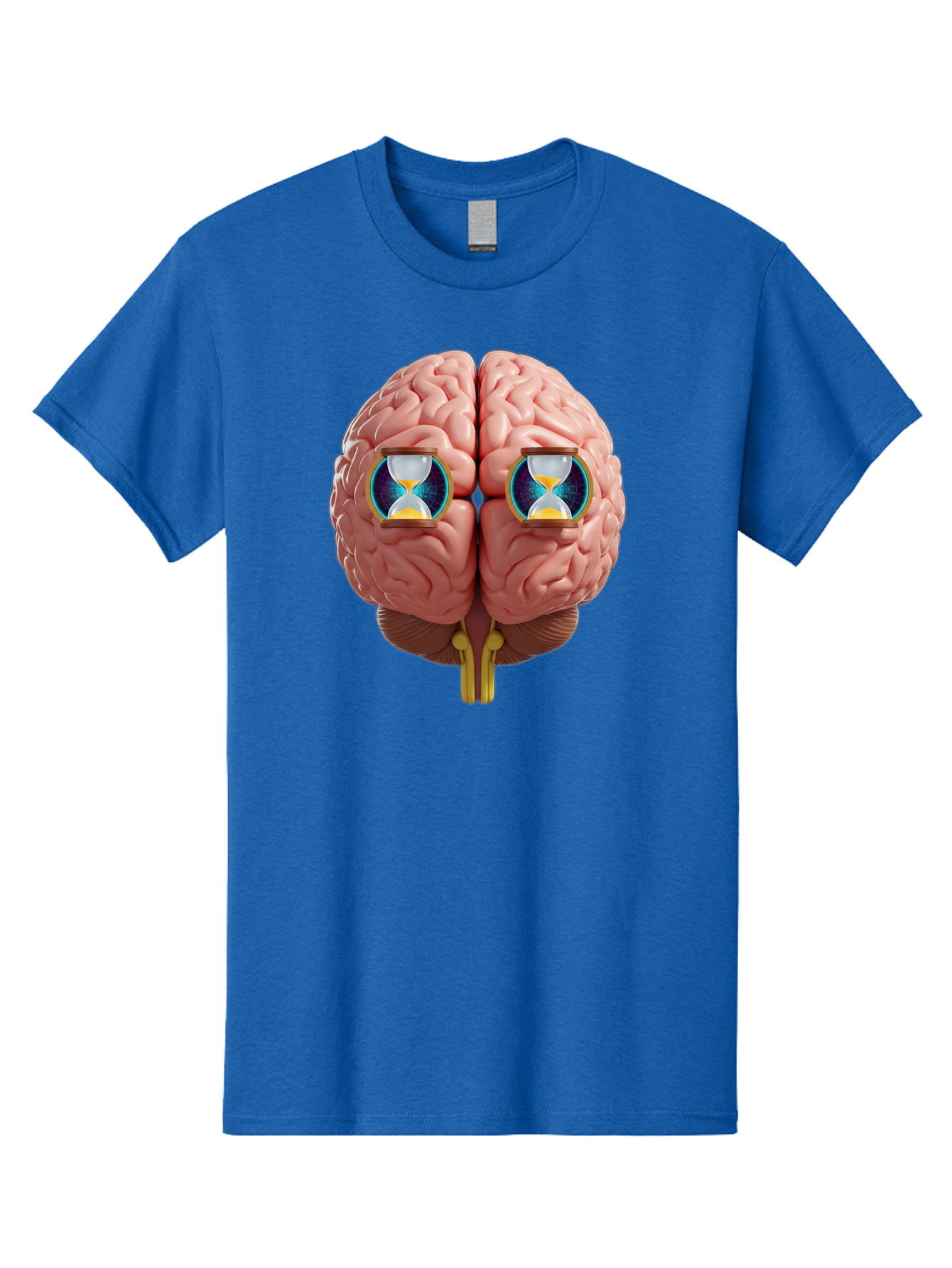 Brain-With-Hourglasses Men'S Graphic Tee, 100% Cotton, Comfortable Casual Summer Wear, Machine Washable, Human Brain Illustration, Hourglasses In Brain, Time Passing, Cognitive Function, Mental Processing, Brain Activity, Neuroscience Concept, Baa216