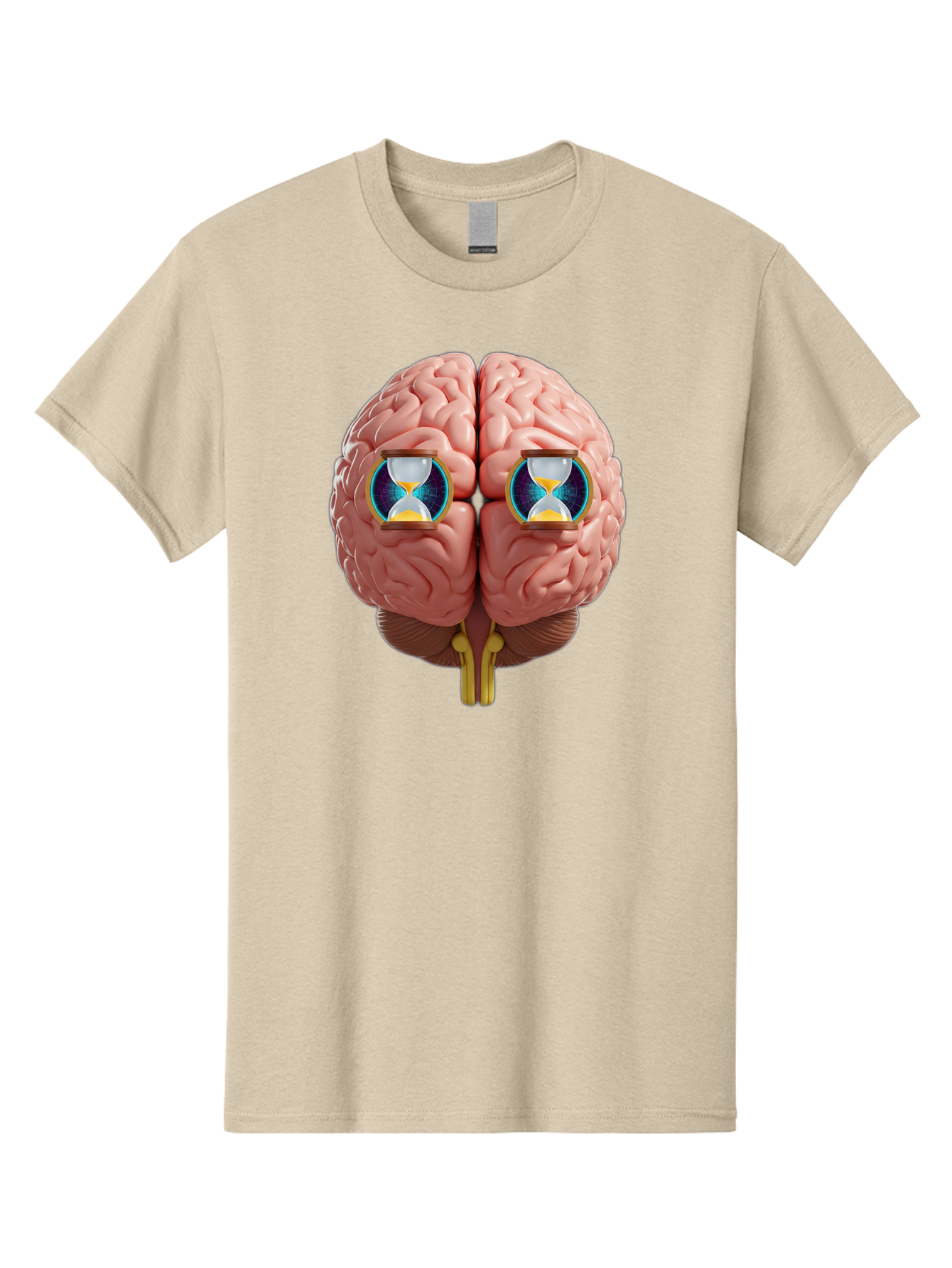Brain-With-Hourglasses Men'S Graphic Tee, 100% Cotton, Comfortable Casual Summer Wear, Machine Washable, Human Brain Illustration, Hourglasses In Brain, Time Passing, Cognitive Function, Mental Processing, Brain Activity, Neuroscience Concept, Baa216